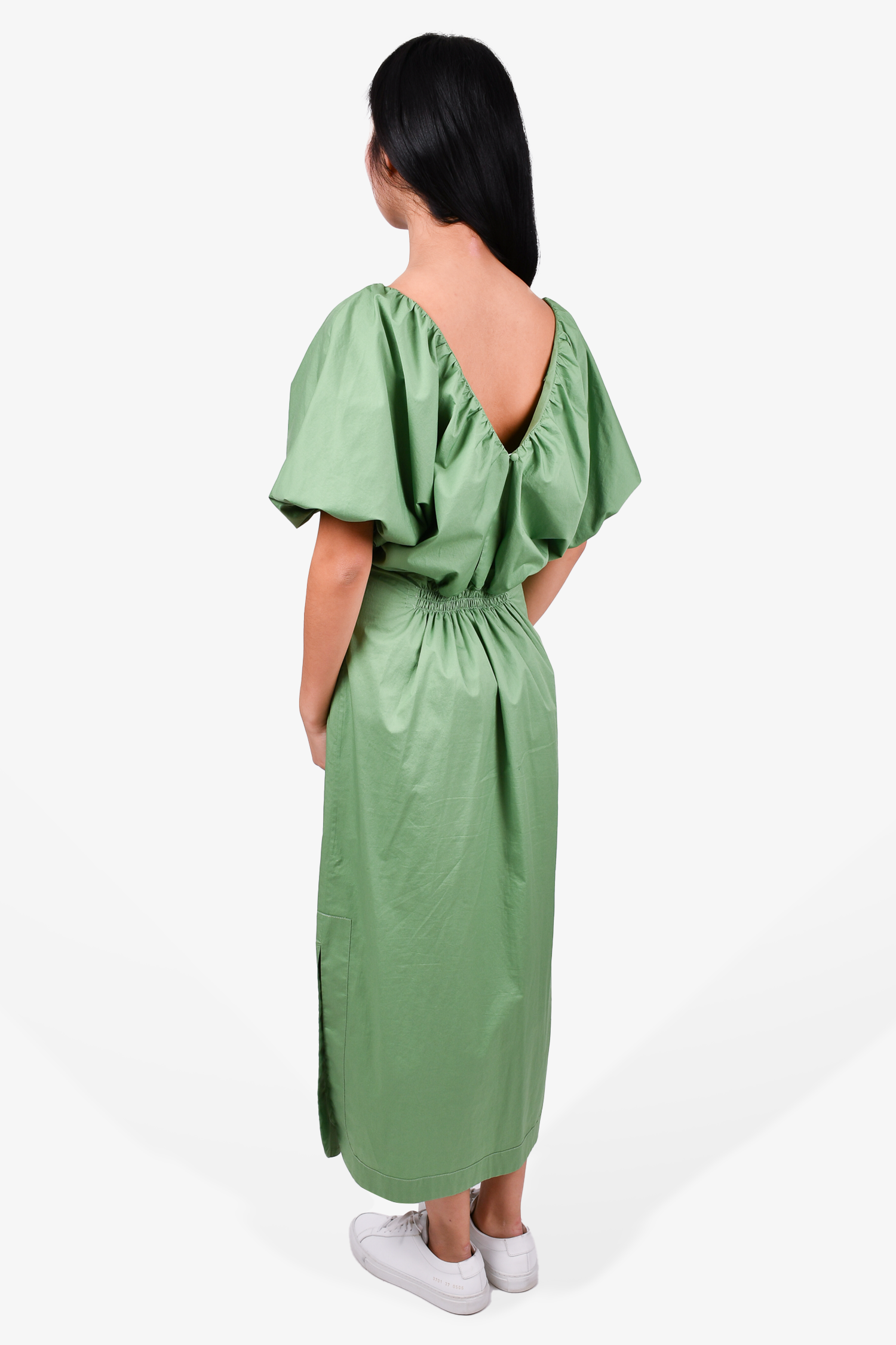 Johanna Ortiz Green Puff Sleeve Midi Dress Size 4