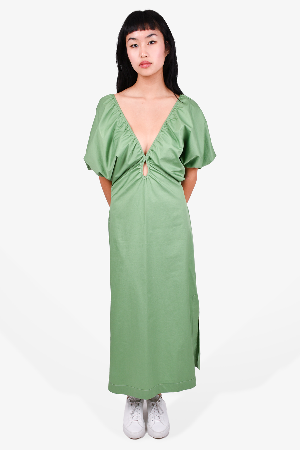 Johanna Ortiz Green Puff Sleeve Midi Dress Size 4