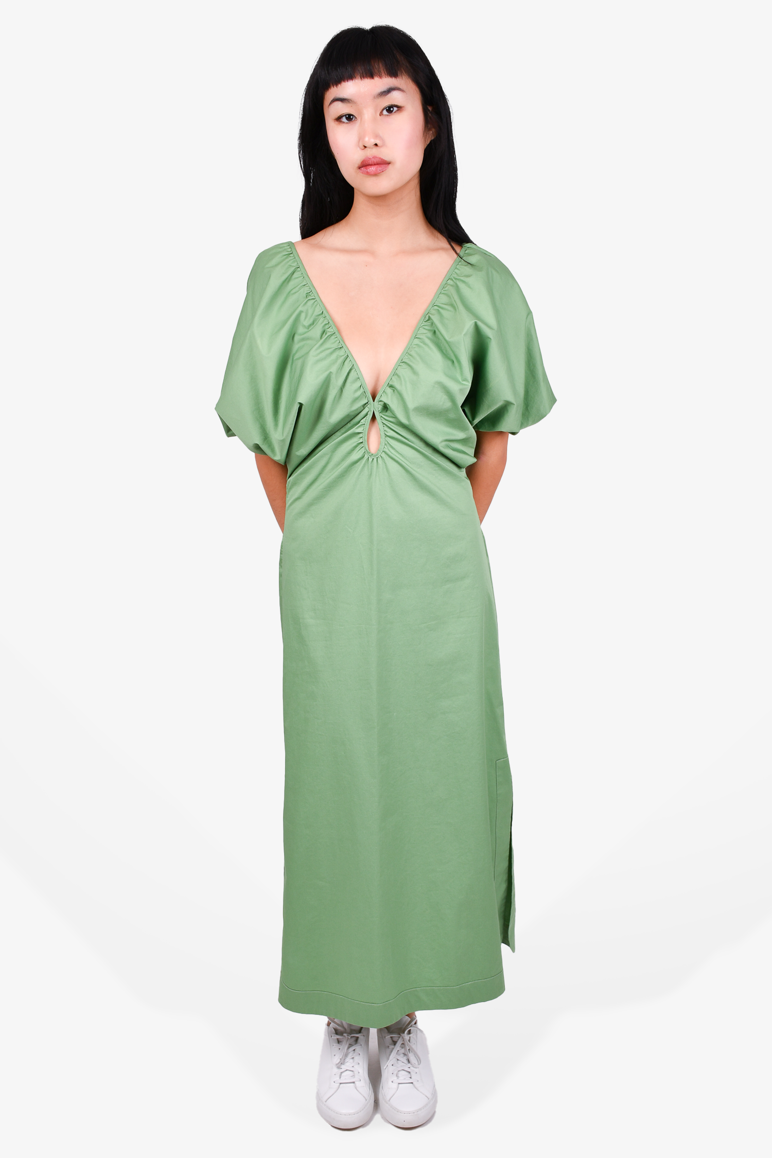 Johanna Ortiz Green Puff Sleeve Midi Dress Size 4