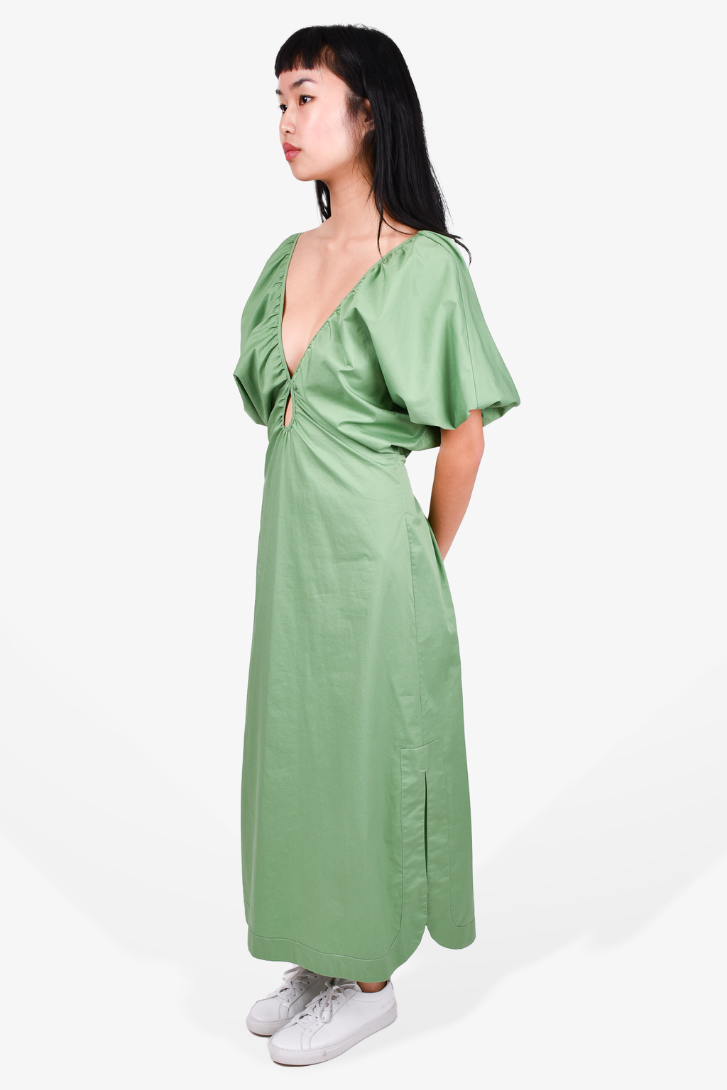 Johanna Ortiz Green Puff Sleeve Midi Dress Size 4