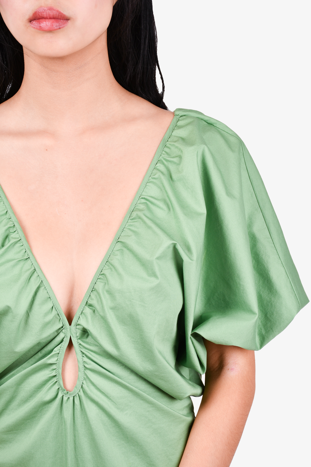 Johanna Ortiz Green Puff Sleeve Midi Dress Size 4