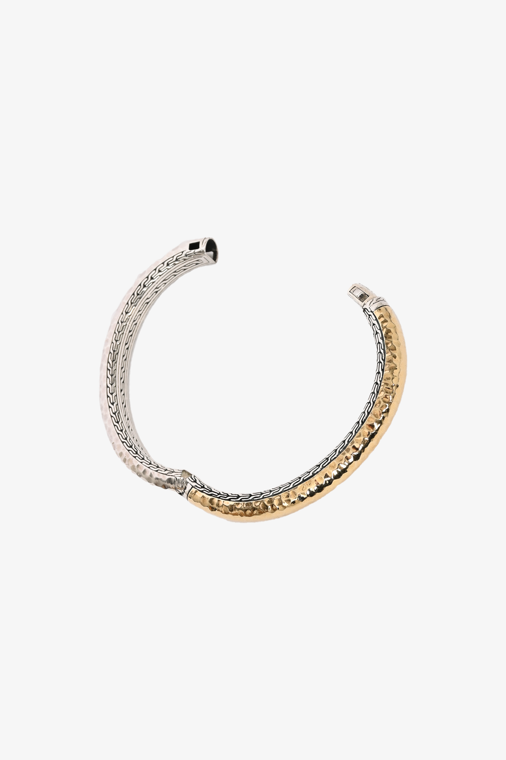 John Hardy Silver/18K Yellow Gold Classic Chain Hammered Hinged Bangle