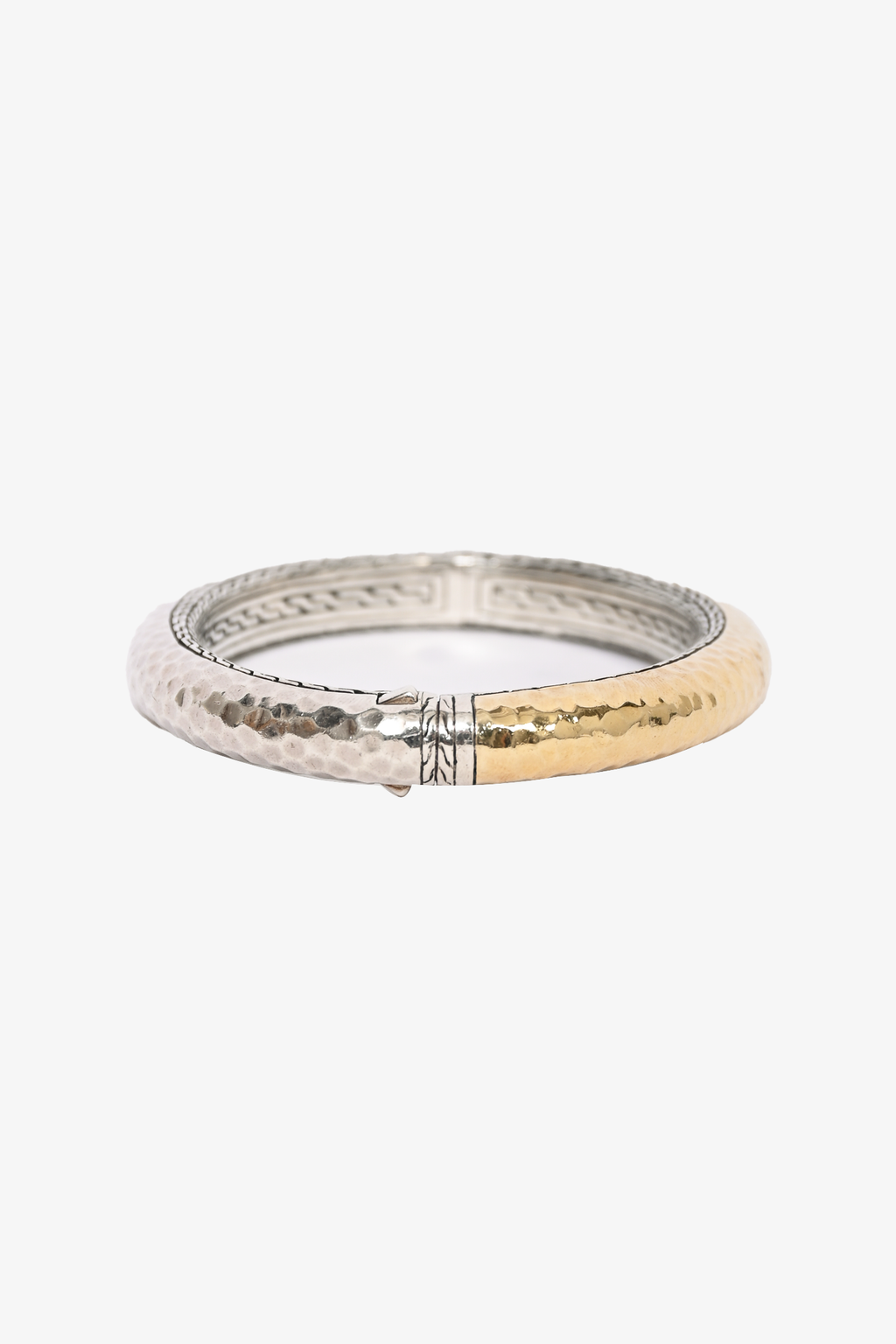 John Hardy Silver/18K Yellow Gold Classic Chain Hammered Hinged Bangle
