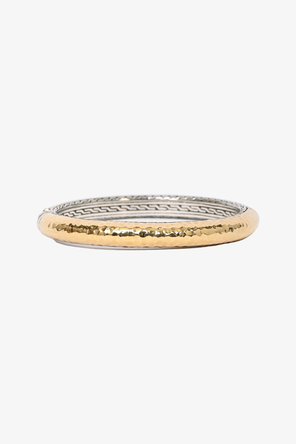 John Hardy Silver/18K Yellow Gold Classic Chain Hammered Hinged Bangle