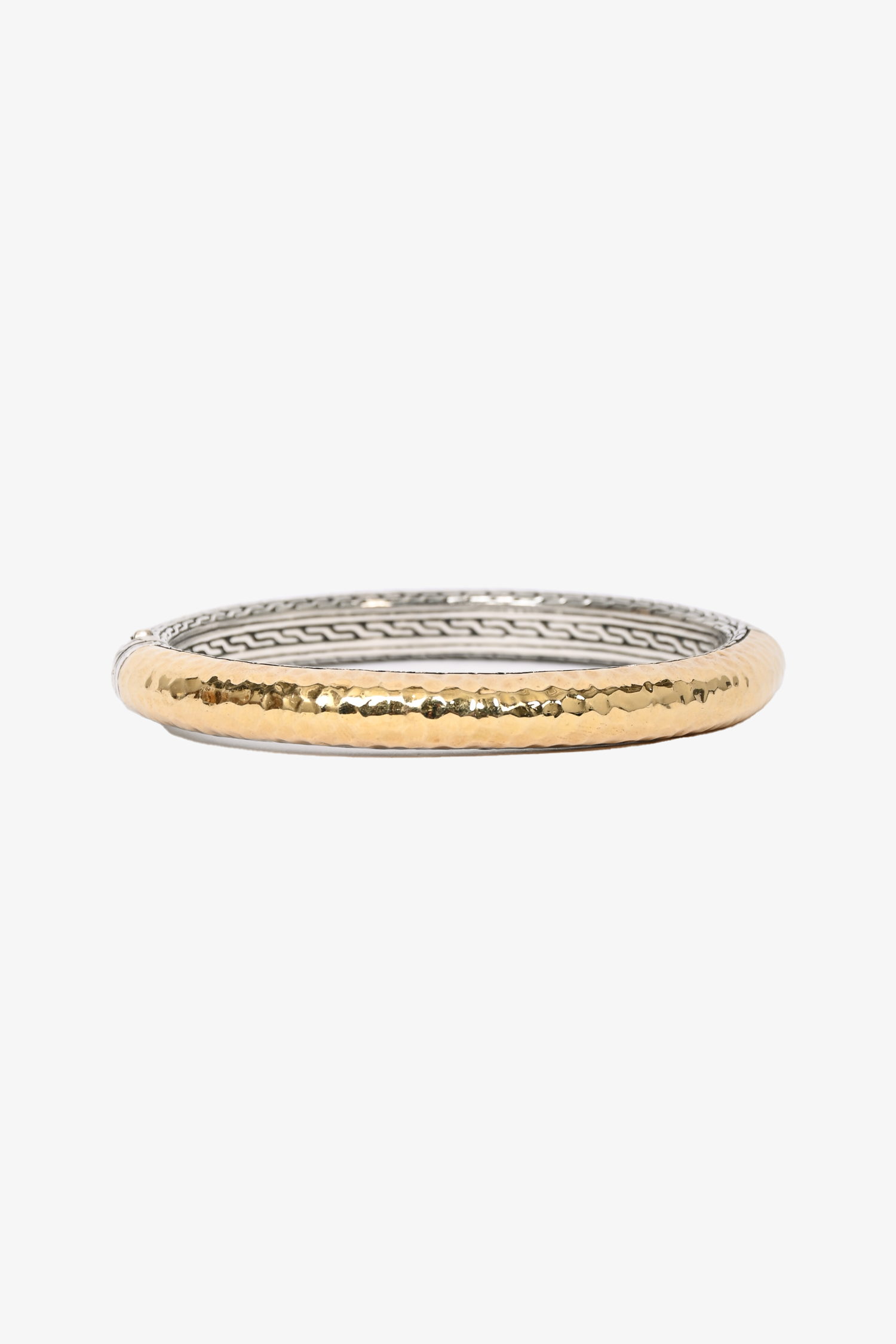 John Hardy Silver/18K Yellow Gold Classic Chain Hammered Hinged Bangle