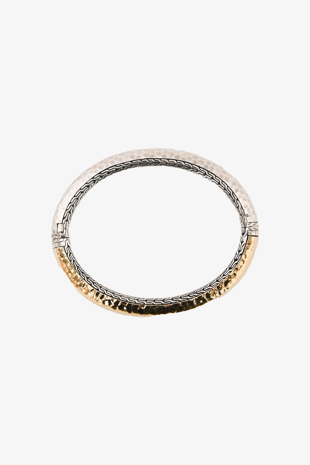 John Hardy Silver/18K Yellow Gold Classic Chain Hammered Hinged Bangle