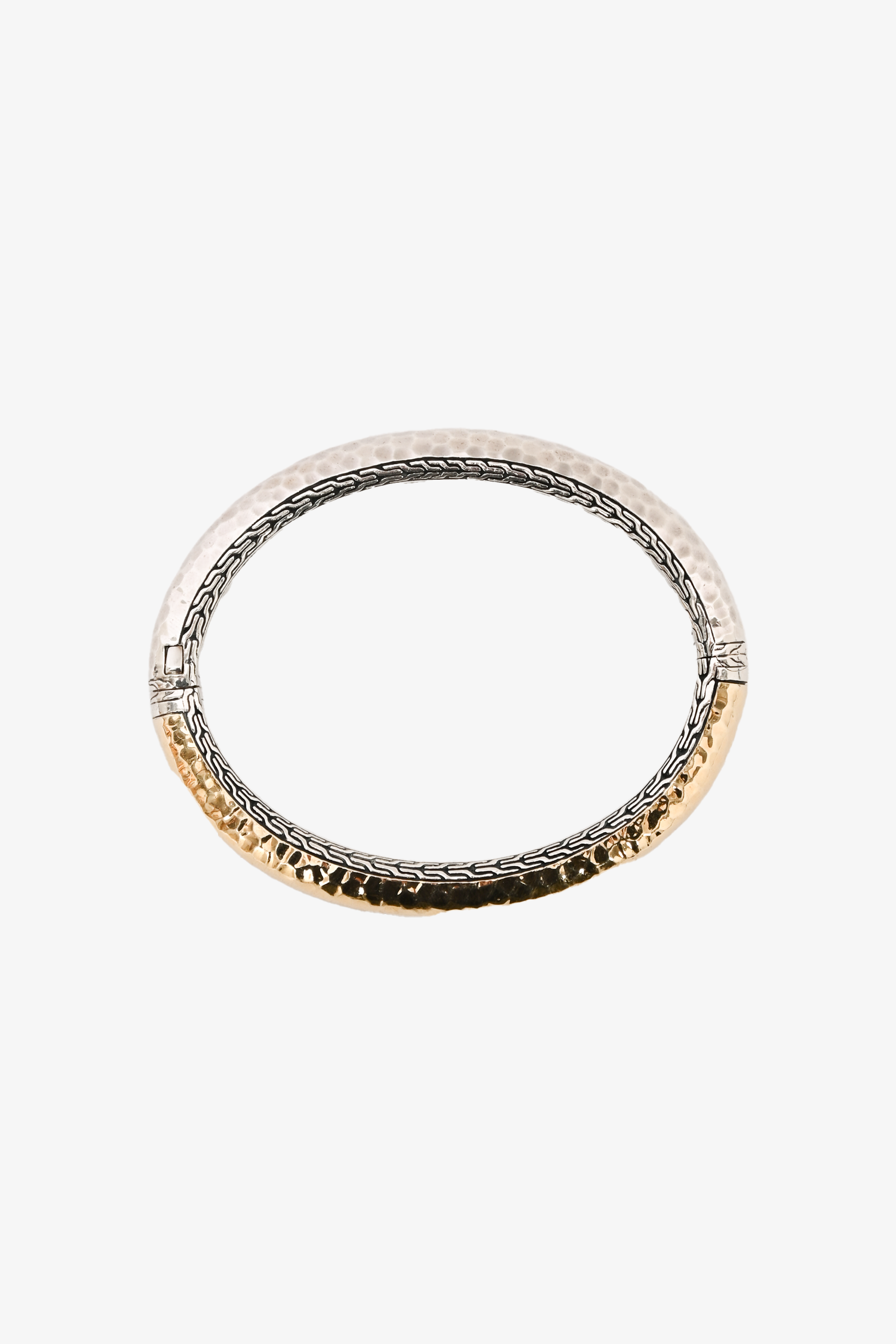 John Hardy Silver/18K Yellow Gold Classic Chain Hammered Hinged Bangle