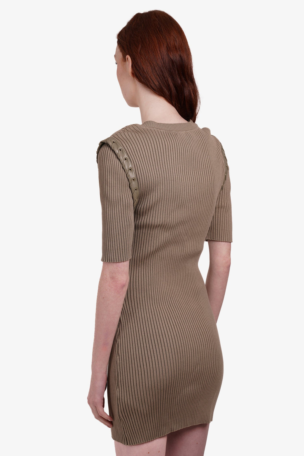 Jonathan Simkhai Green Gianina Vegan Leather Rib Knit Mini Dress Size L