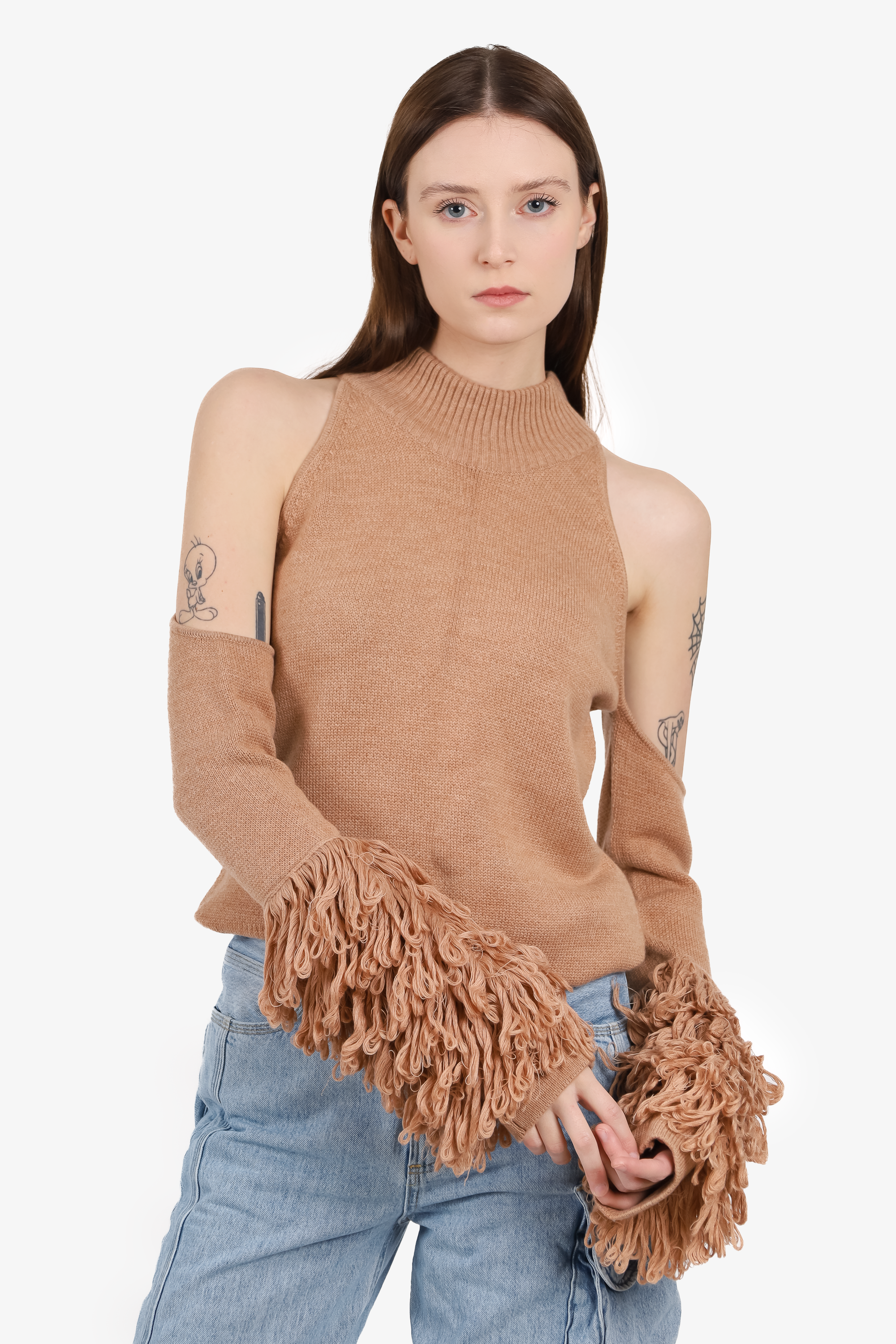 Jonathan Simkhai Pink Loopy Yarn Cold Shoulder Pullover Size M
