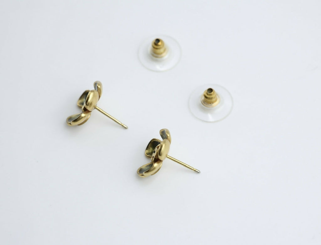 Chanel Vintage 03P Gold-plated Emerald Green and Red Flower Stud Earrings