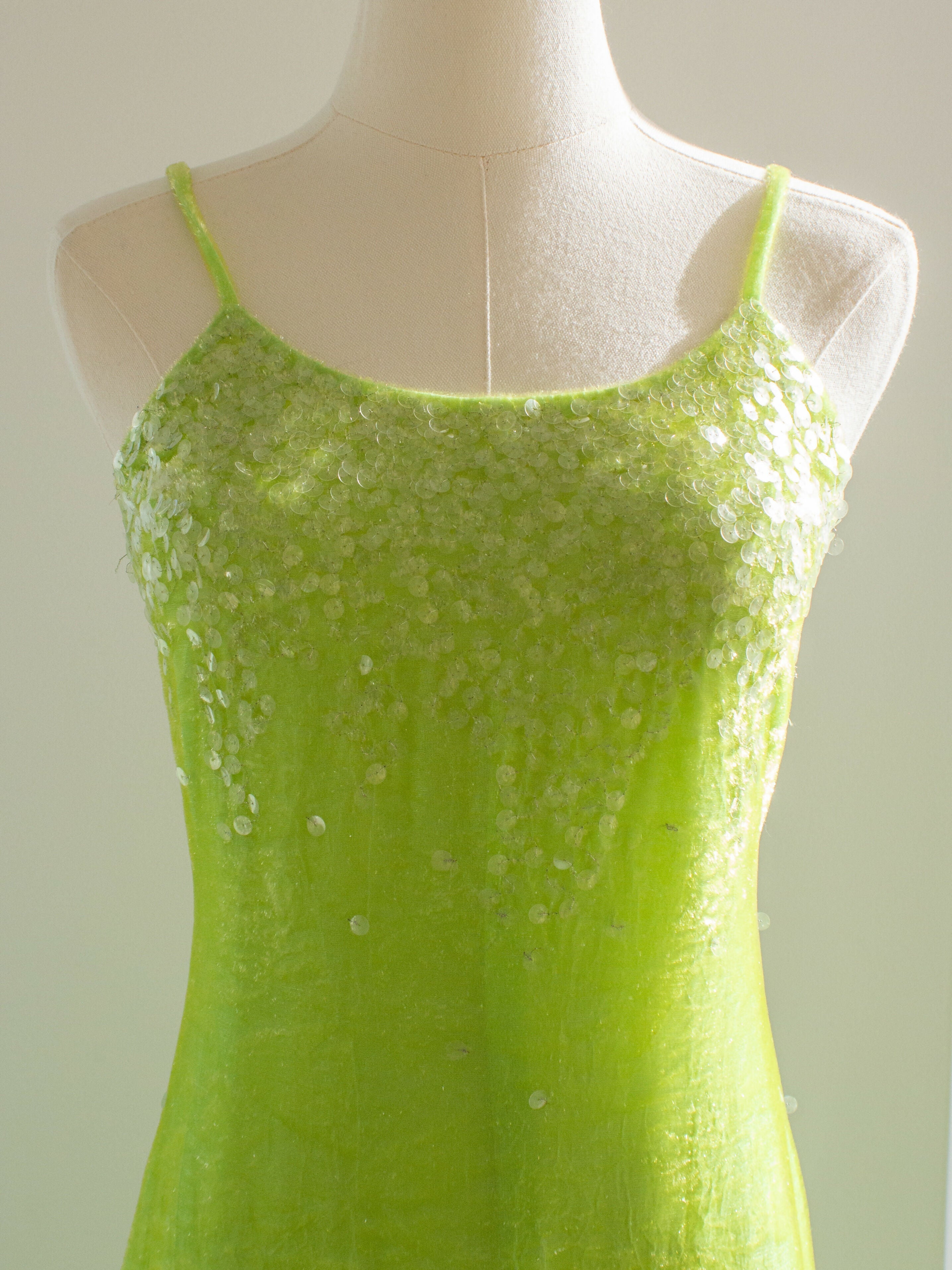 Chanel Vintage S/S1997 Green Sequin Embellished Velvet Dress Gown Jacket 97P Set