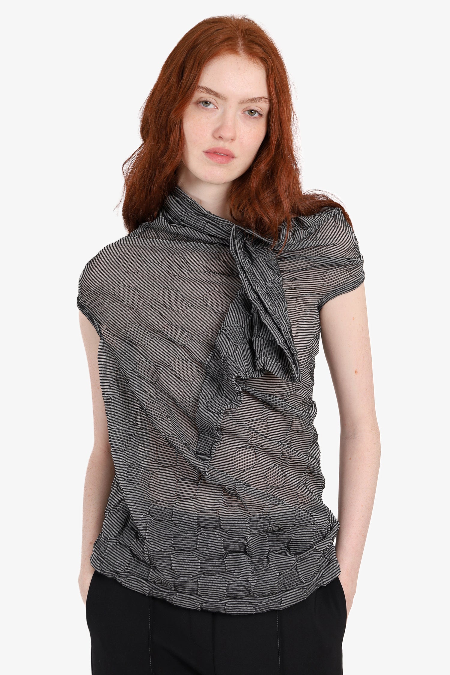 Junya Watanabe Comme Des Garcons Black/White Stripes Deformation Sleeveless Top Size M