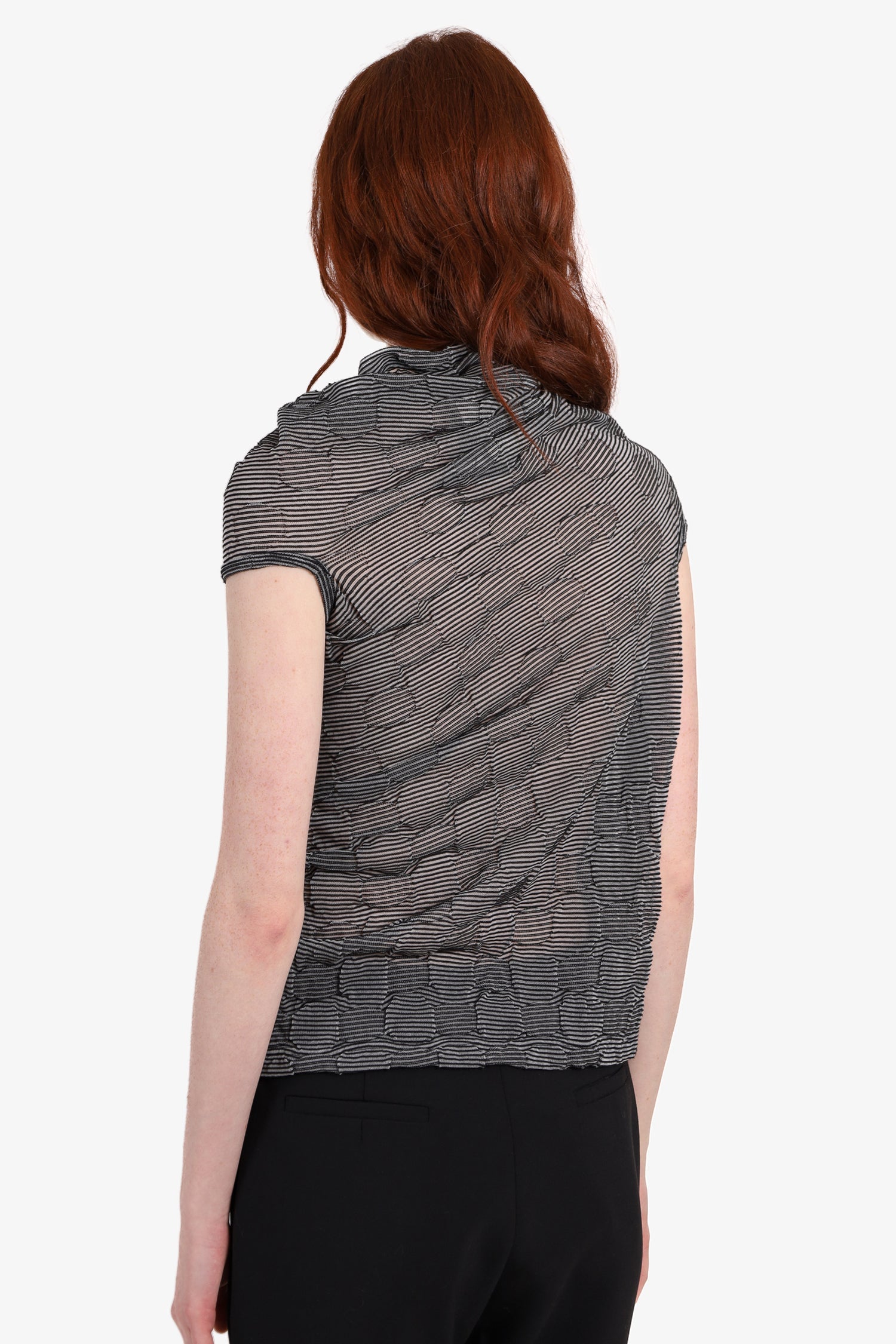 Junya Watanabe Comme Des Garcons Black/White Stripes Deformation Sleeveless Top Size M