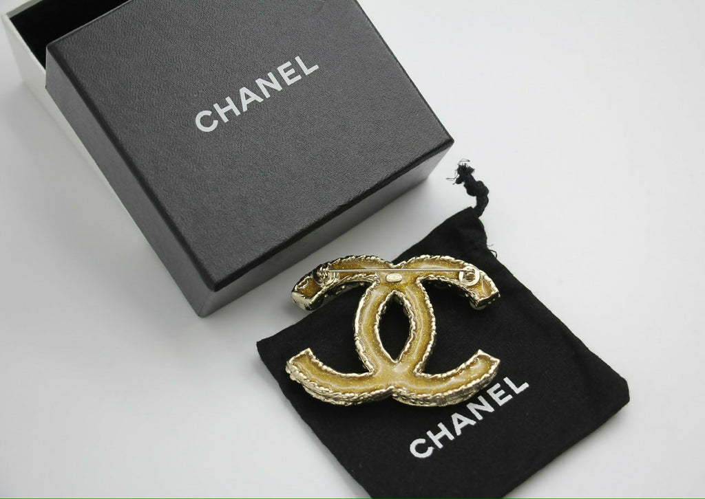 Chanel A13C Enamel Yellow Glitter CC Brooch