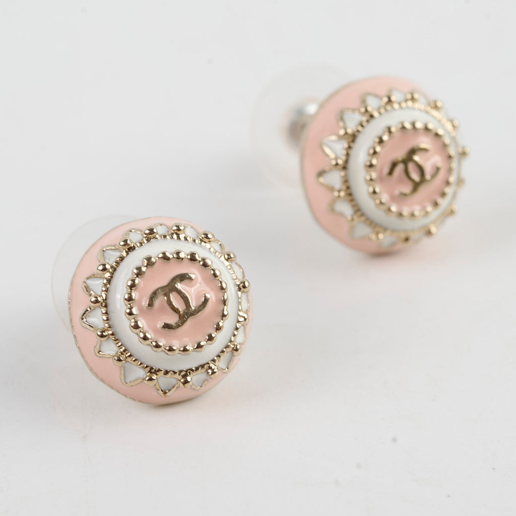 Chanel Pink CC Logo Stud Earrings Costume Jewellery