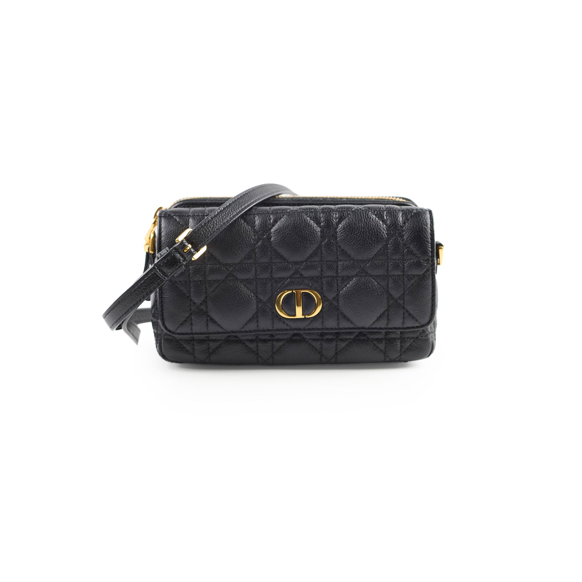 Christian Dior Caro Pouch With Chain & Strap Black
