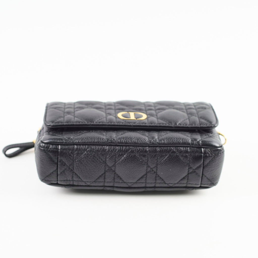 Christian Dior Caro Pouch With Chain & Strap Black
