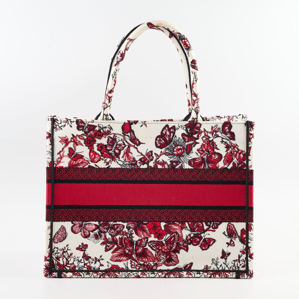 Christian Dior Medium Book Tote Butterfly Embroidery Red
