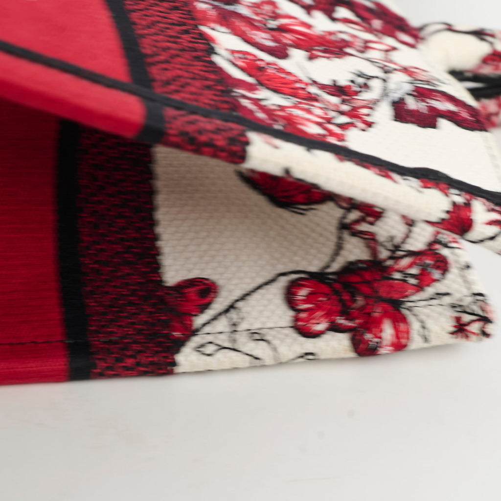 Christian Dior Medium Book Tote Butterfly Embroidery Red