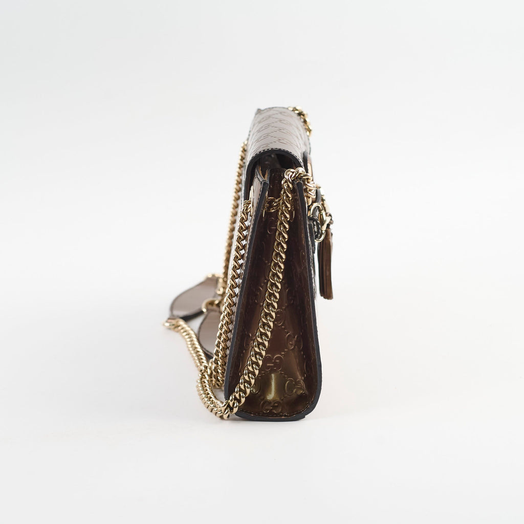Gucci Patent Brown Chain Shoulder Bag
