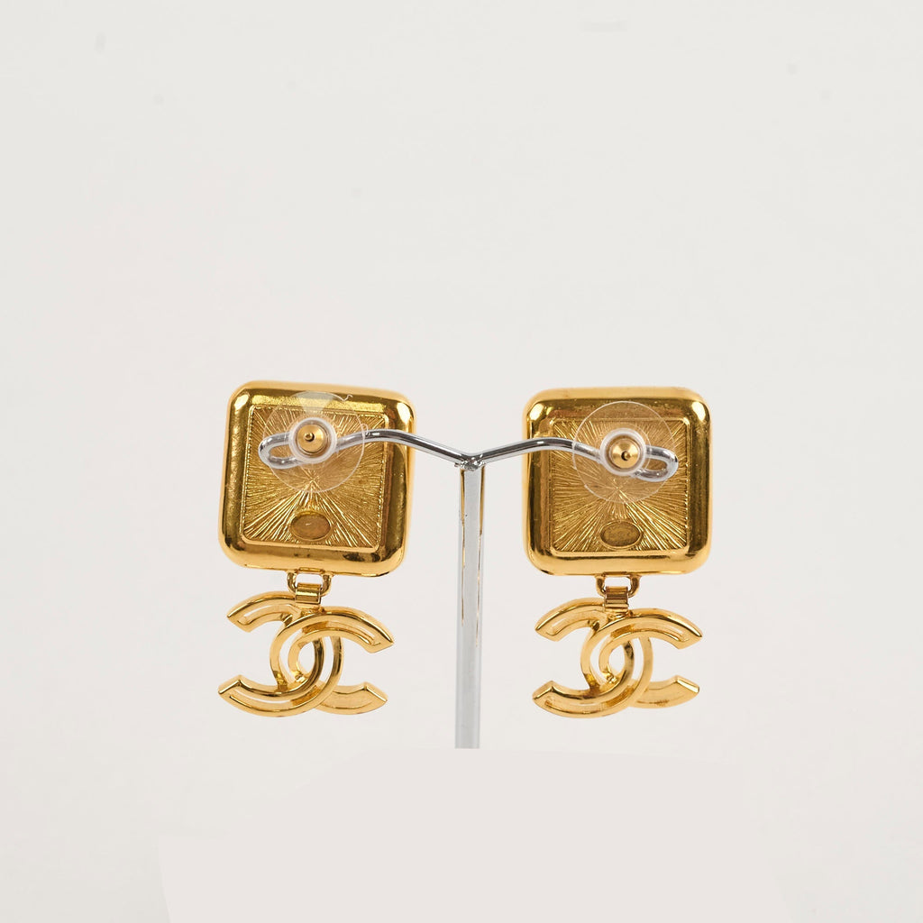 Chanel Square Pearl Drop CC Earrings