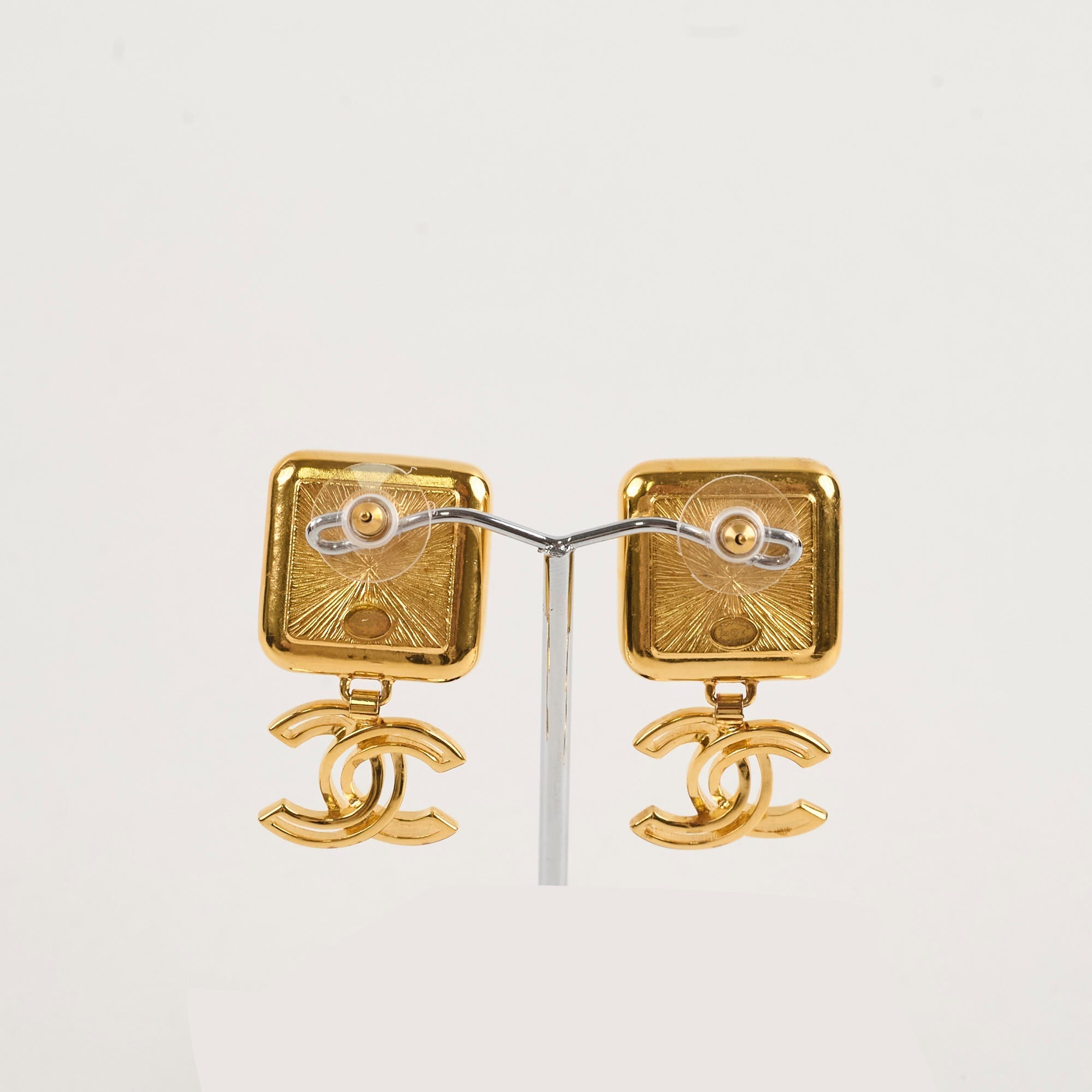 Chanel Square Pearl Drop CC Earrings