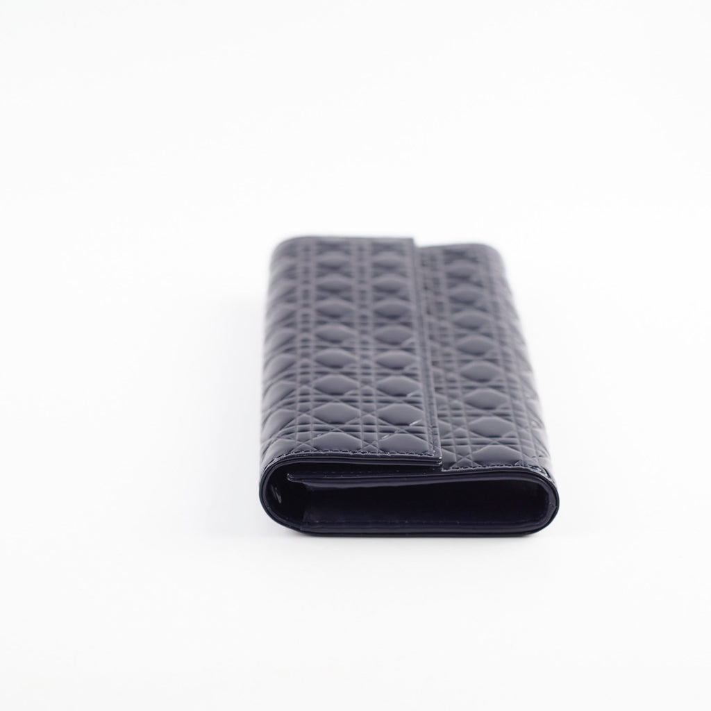 Christian Dior Wallet On Chain WOC Patent Dark Navy