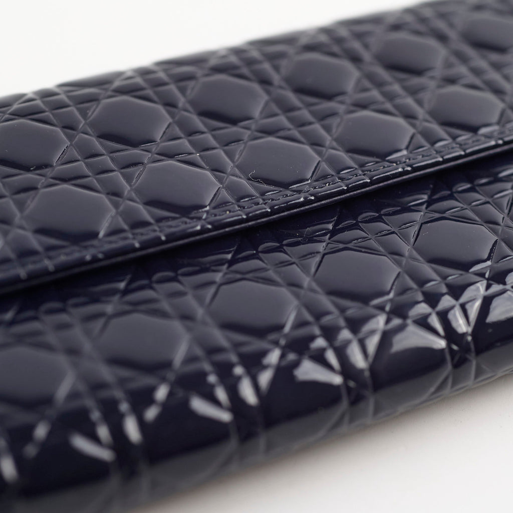Christian Dior Wallet On Chain WOC Patent Dark Navy