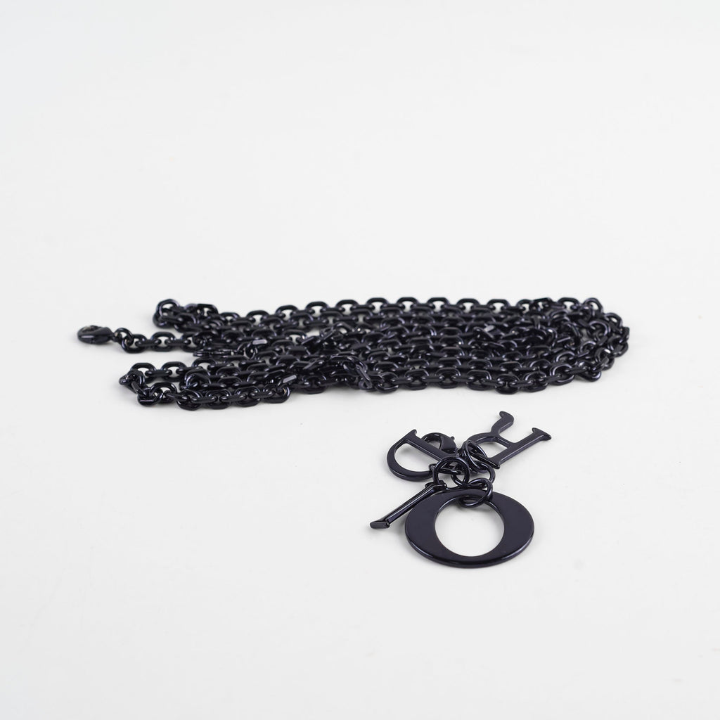 Christian Dior Wallet On Chain WOC Patent Dark Navy