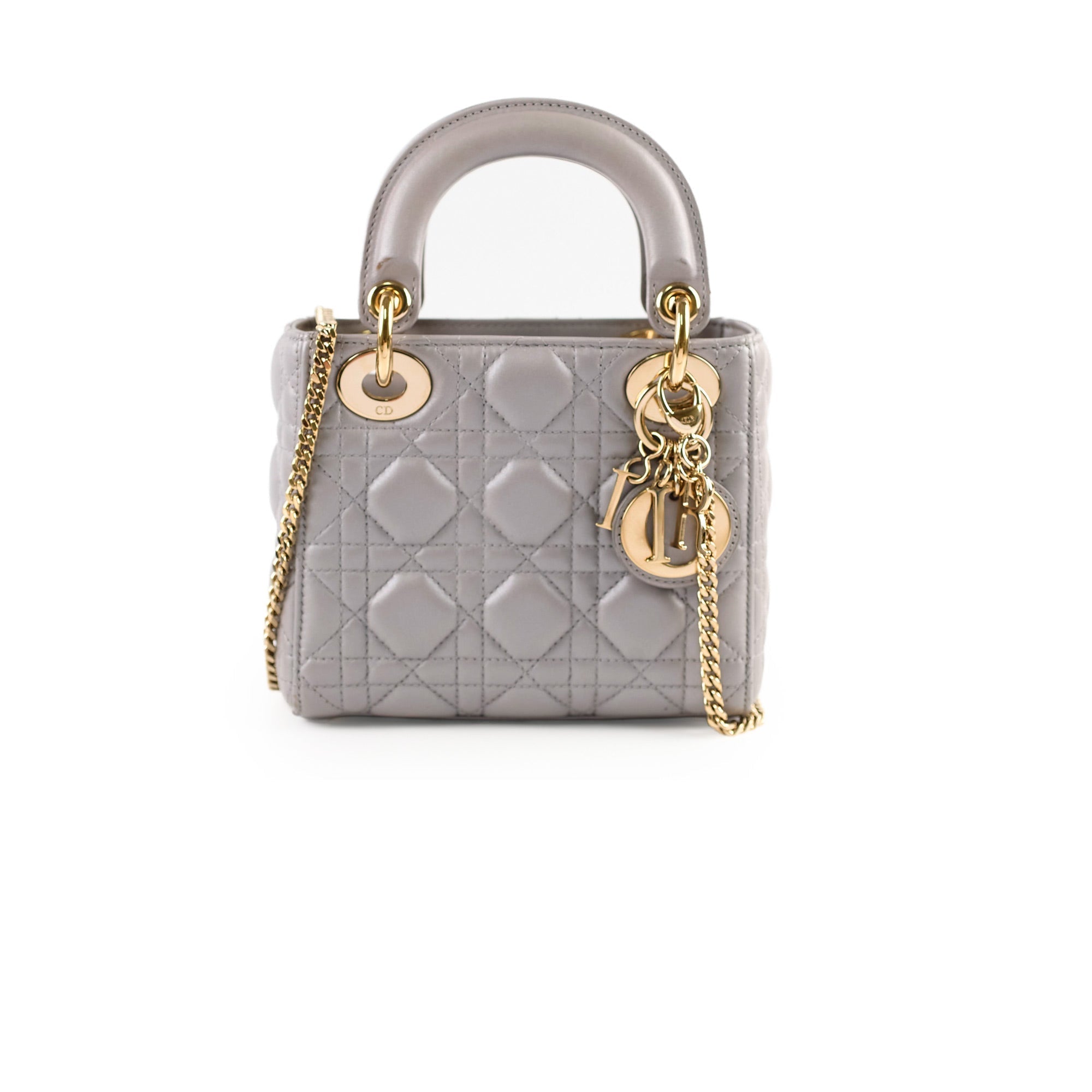 Christian Dior Lady Dior Mini Lambskin Grey Metallic
