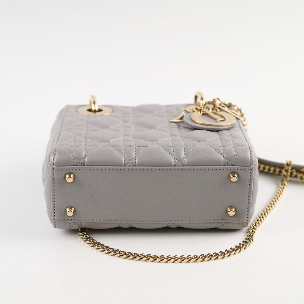 Christian Dior Lady Dior Mini Lambskin Grey Metallic