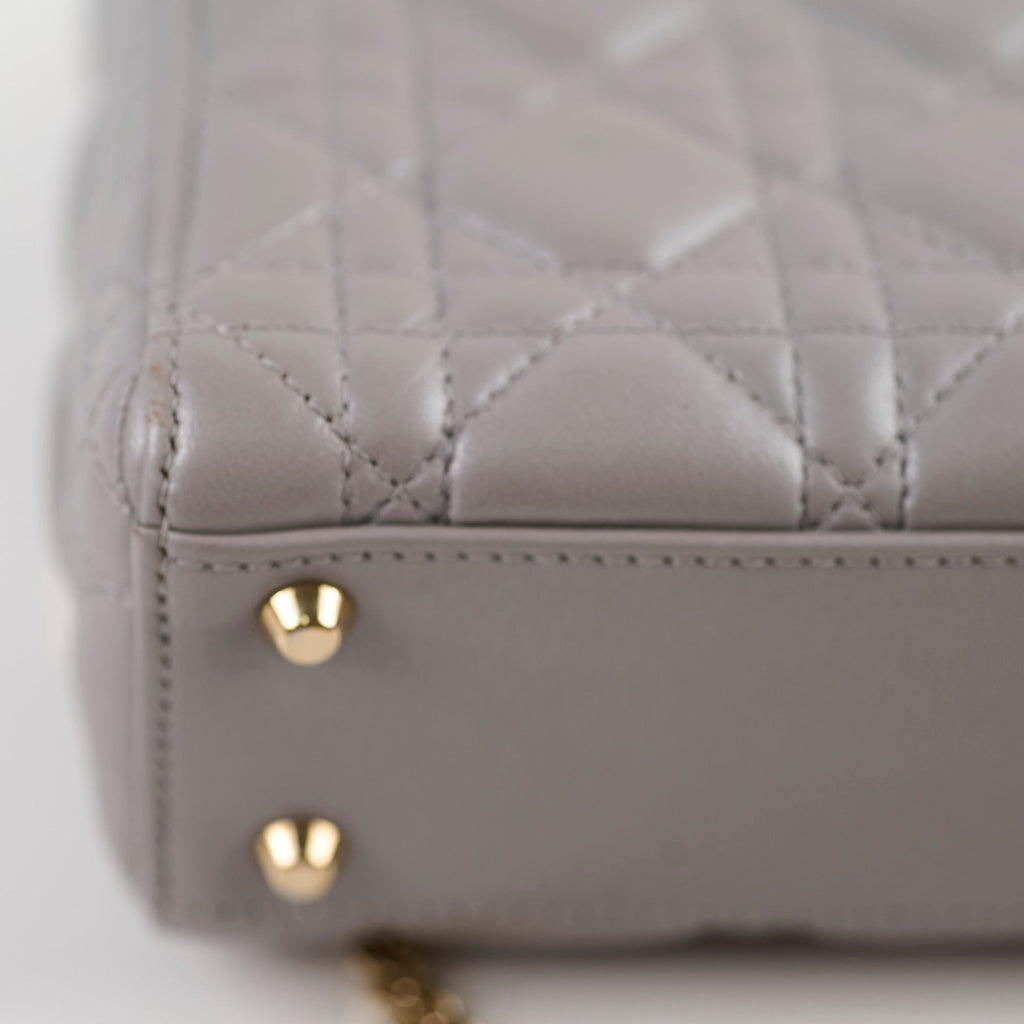 Christian Dior Lady Dior Mini Lambskin Grey Metallic