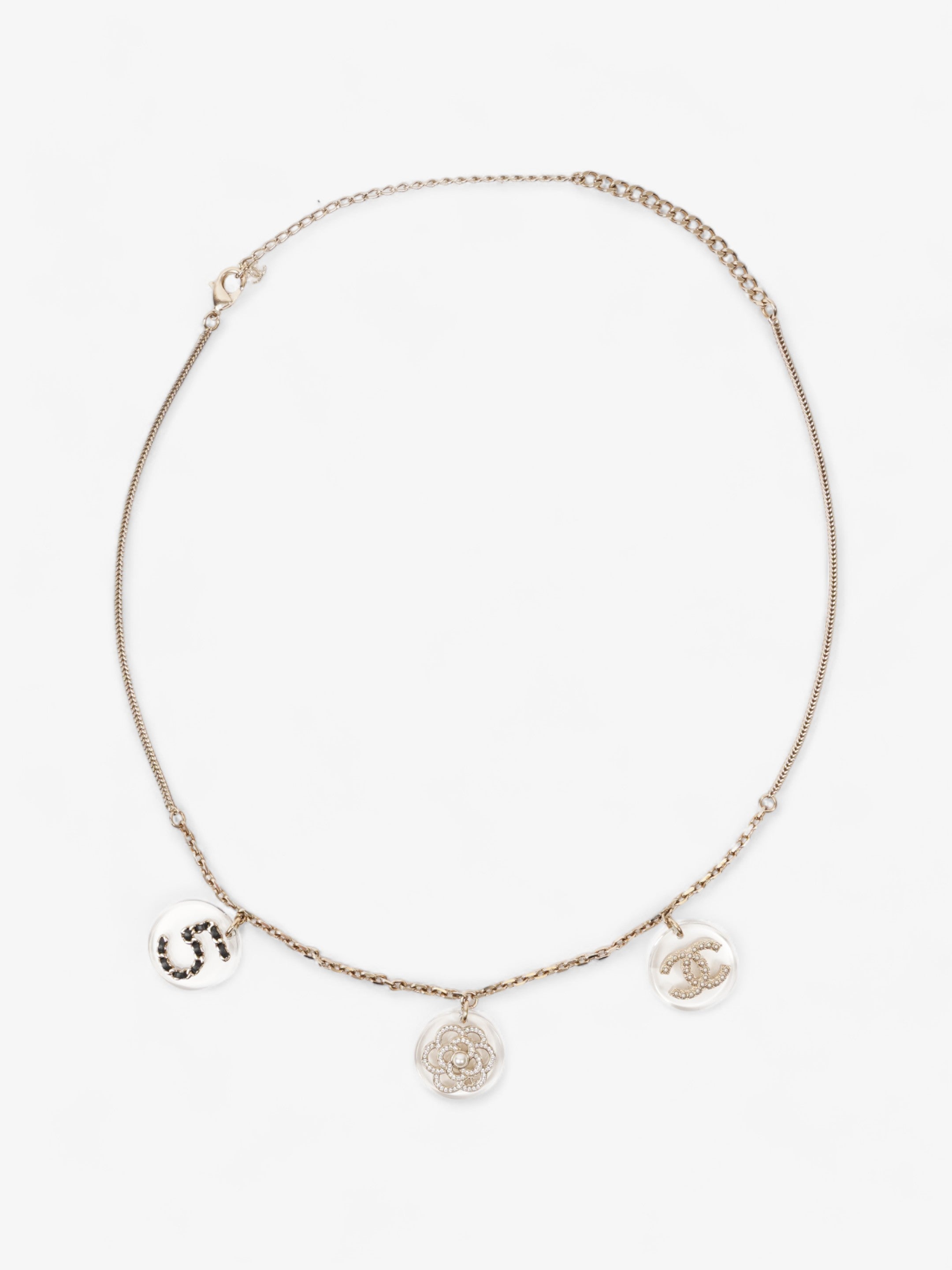 Chanel CC Three Pendant Necklace Light Gold Base Metal