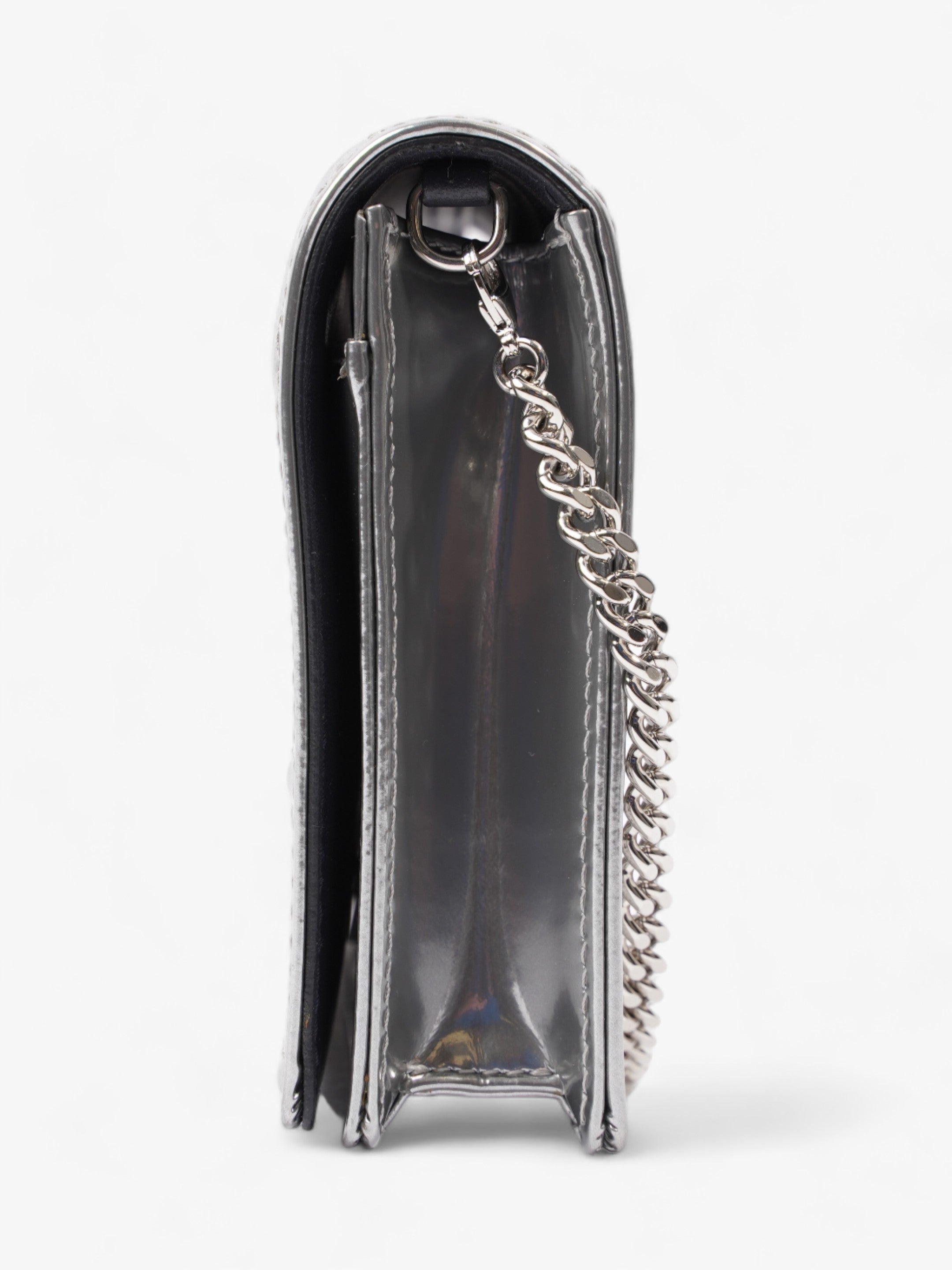 Diorama Wallet On Chain  Silver Patent Leather