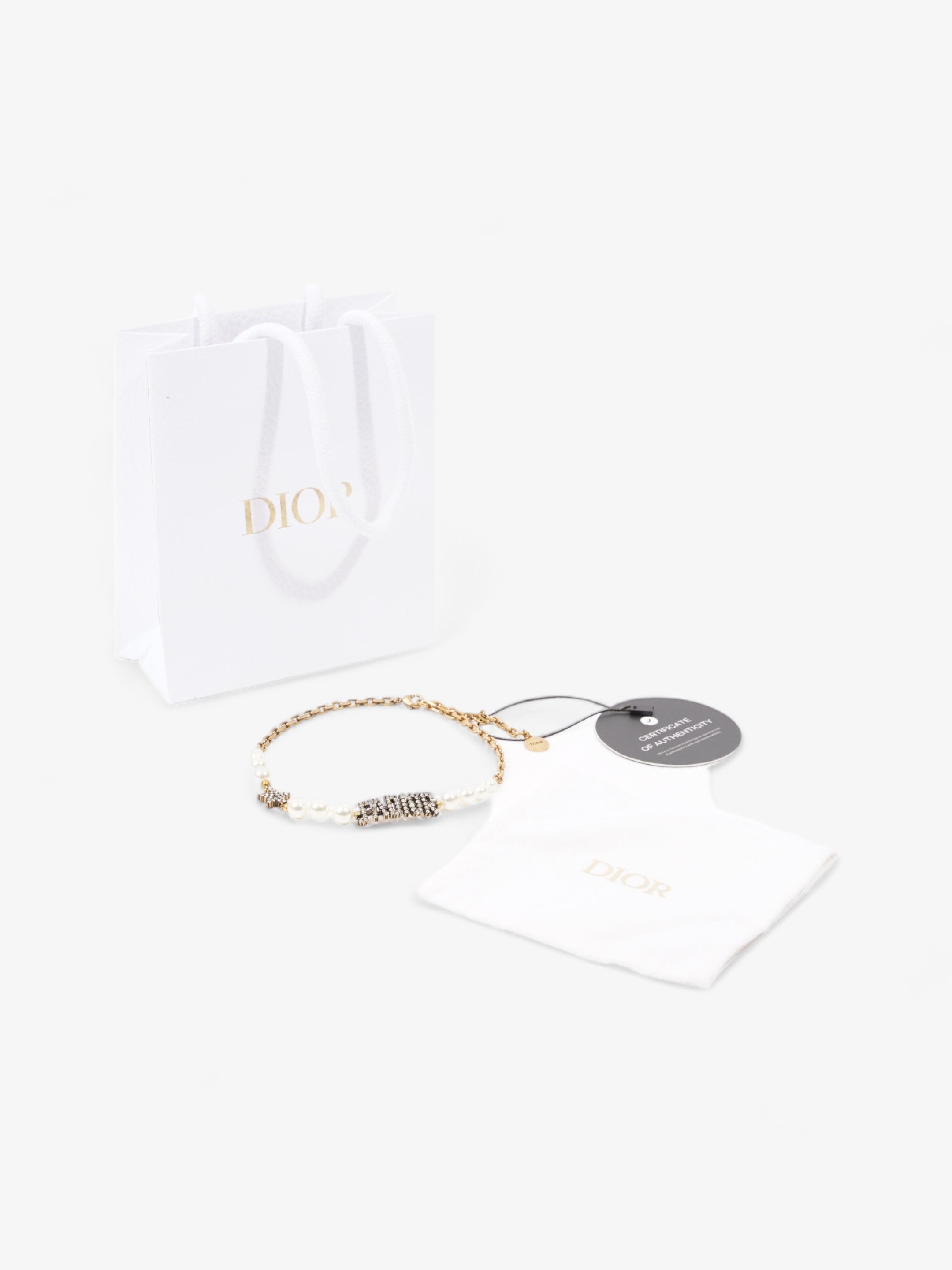 Christian Dior J'ADIOR Crystal And Pearl Choker Gold / Pearl Base Metal