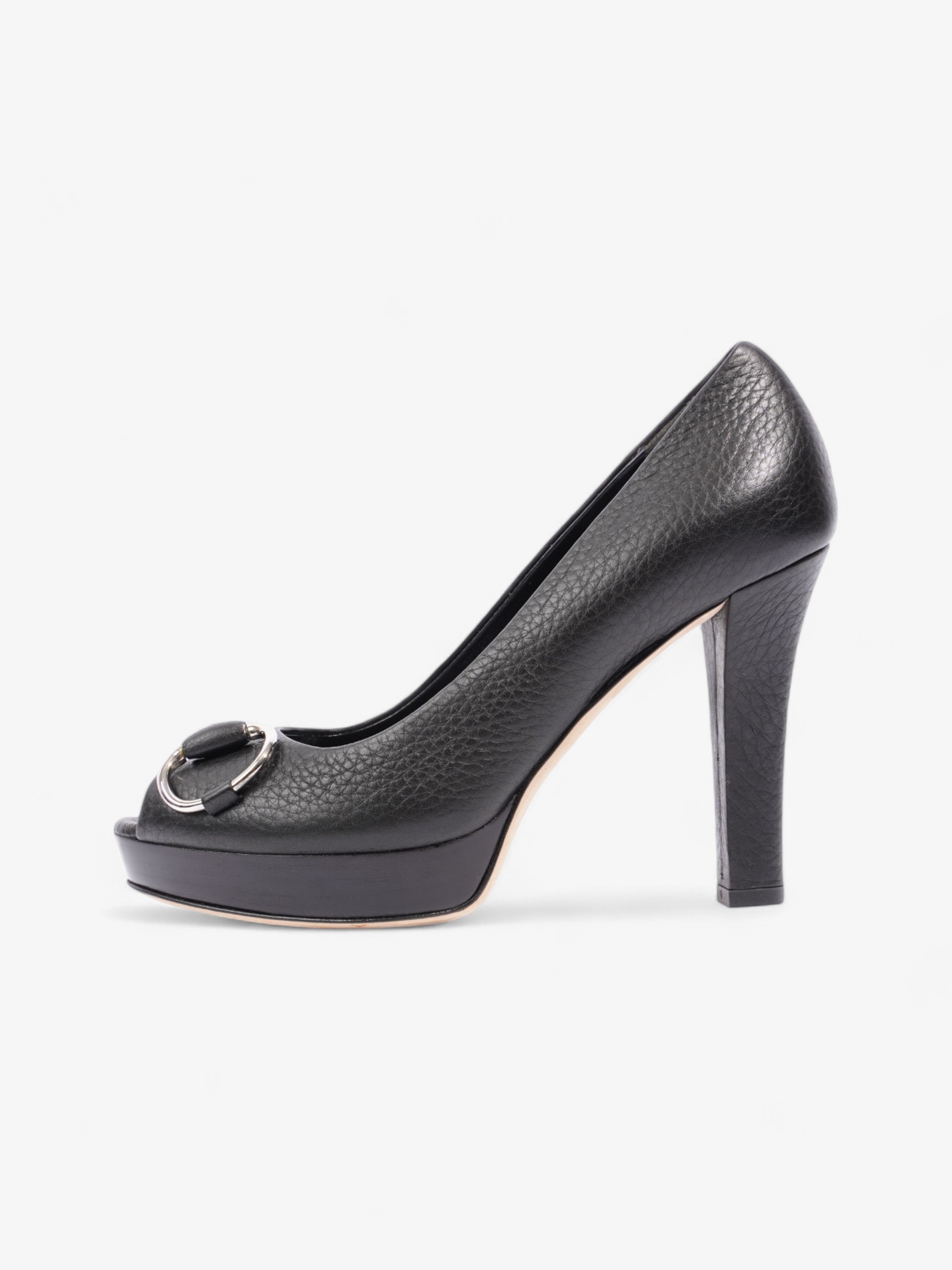 Gucci Horsebit Court Peep Toe 90 Black Leather EU 36.5 UK 3.5