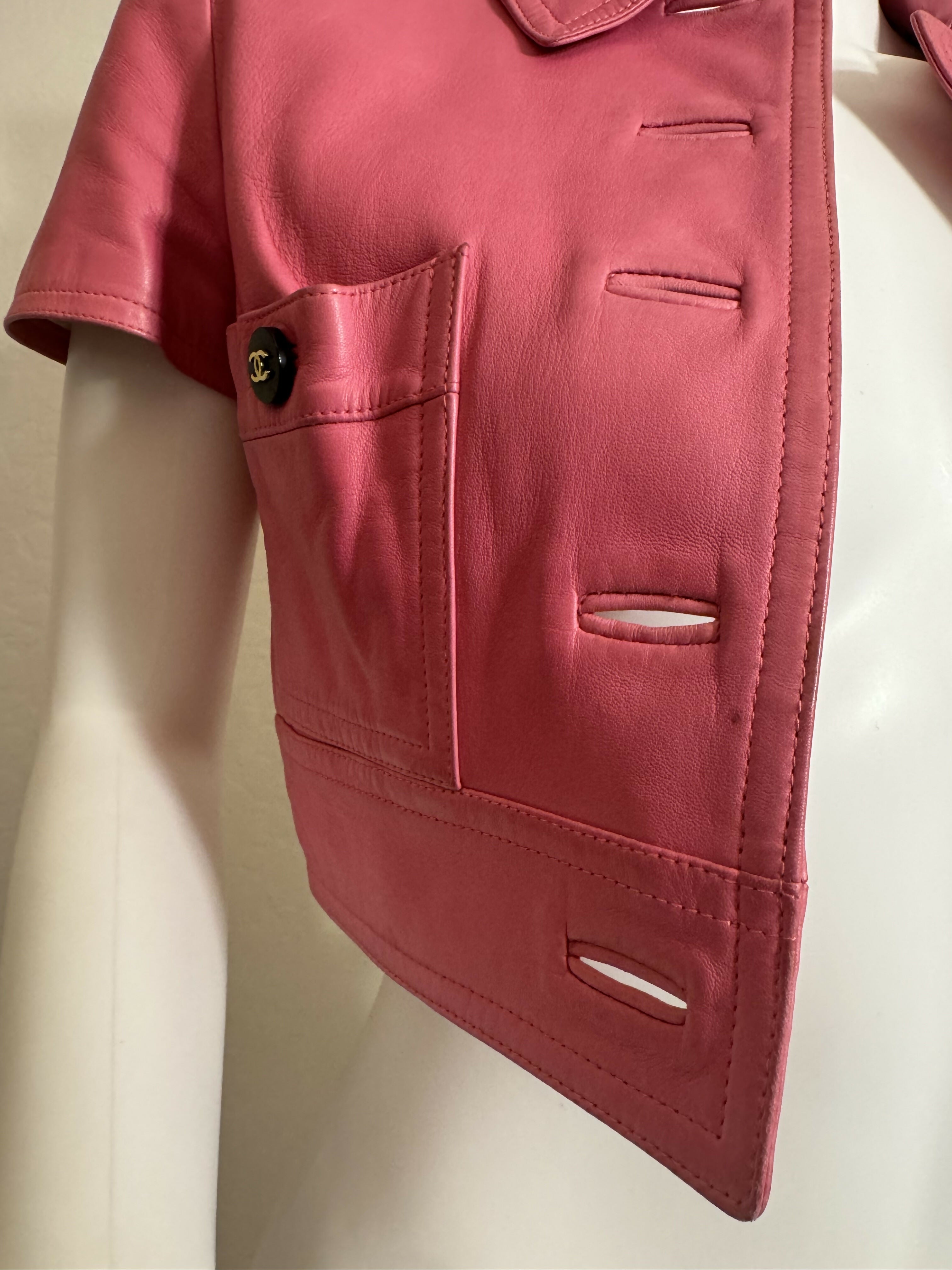 Chanel Vintage 1995 Barbie Pink Leather Cropped Jacket