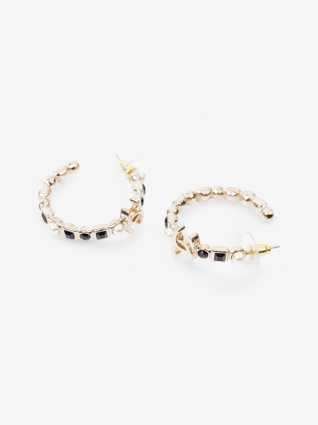 Chanel CC Hoops Gold / Black / Pearl Base Metal
