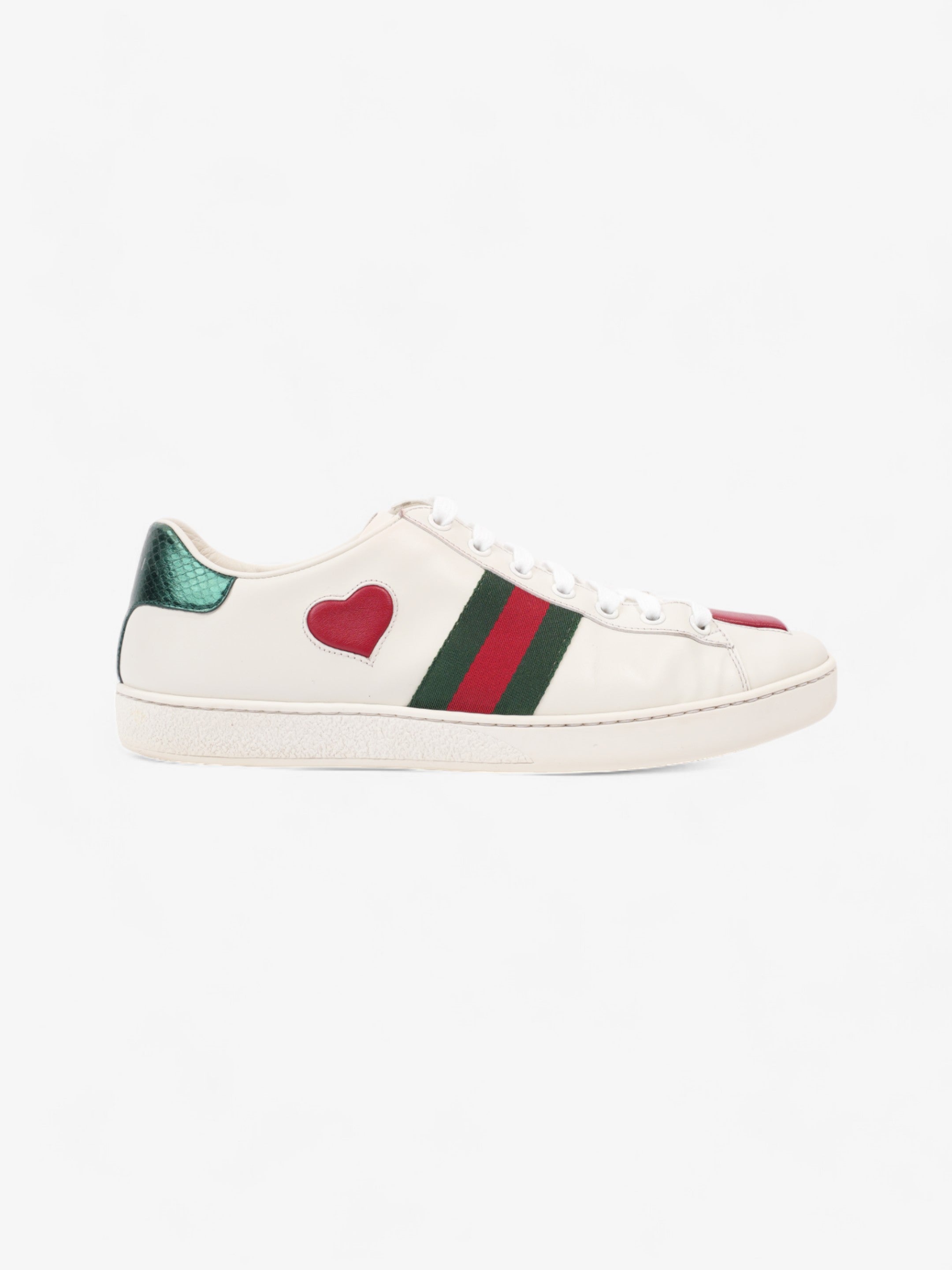 Gucci New Ace Low Heart Sneakers White / Red / Green Leather EU 40 UK 7