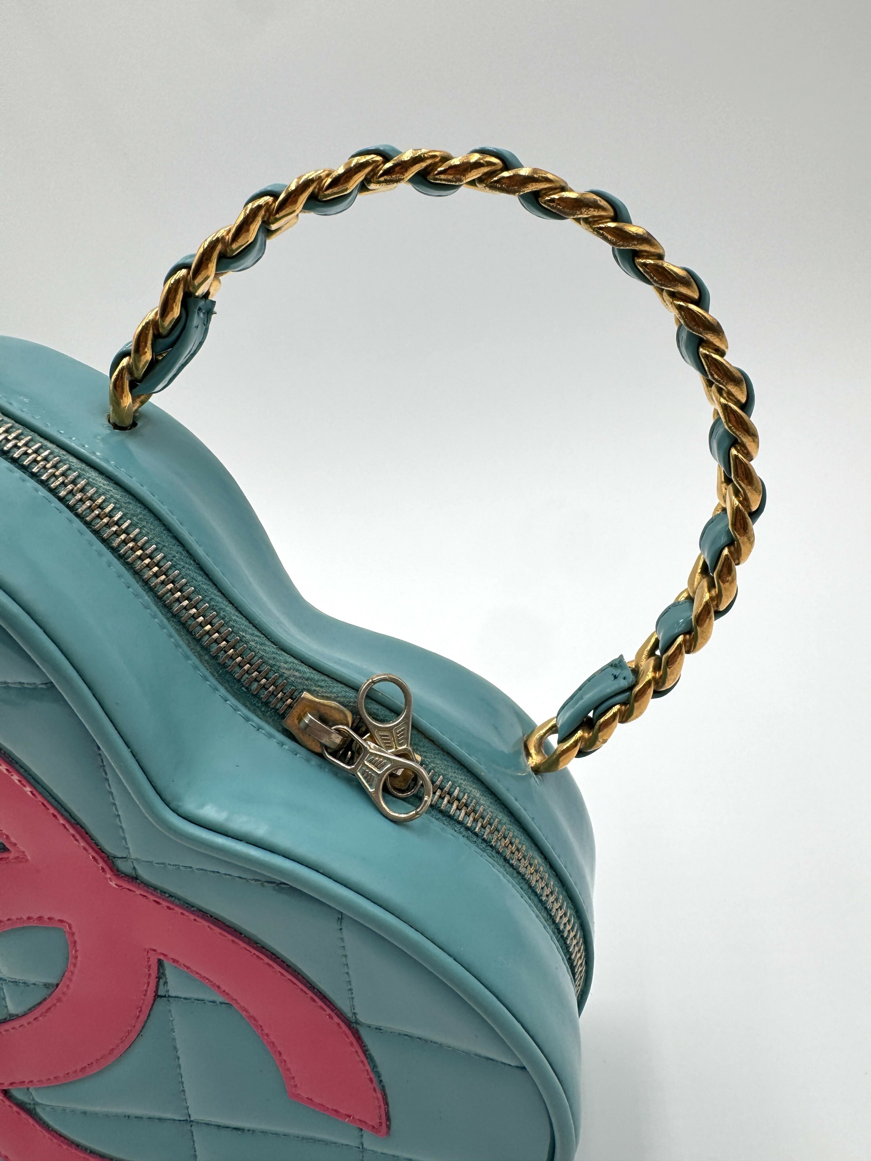 Chanel 1995 Vintage Barbie Blue & Pink Heart Vanity Bag