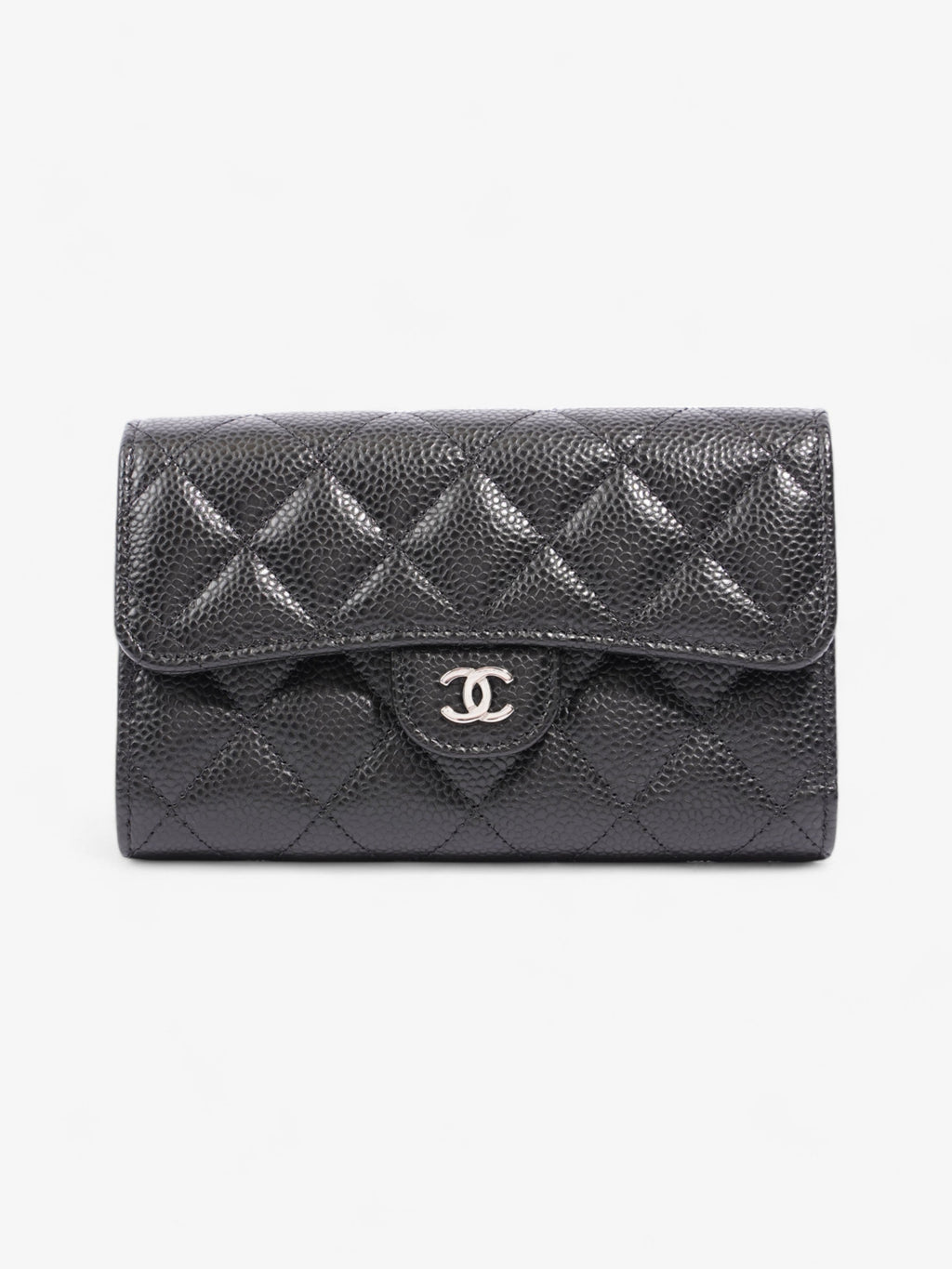 Chanel Classic Flap Wallet Black / Silver Caviar Leather Medium