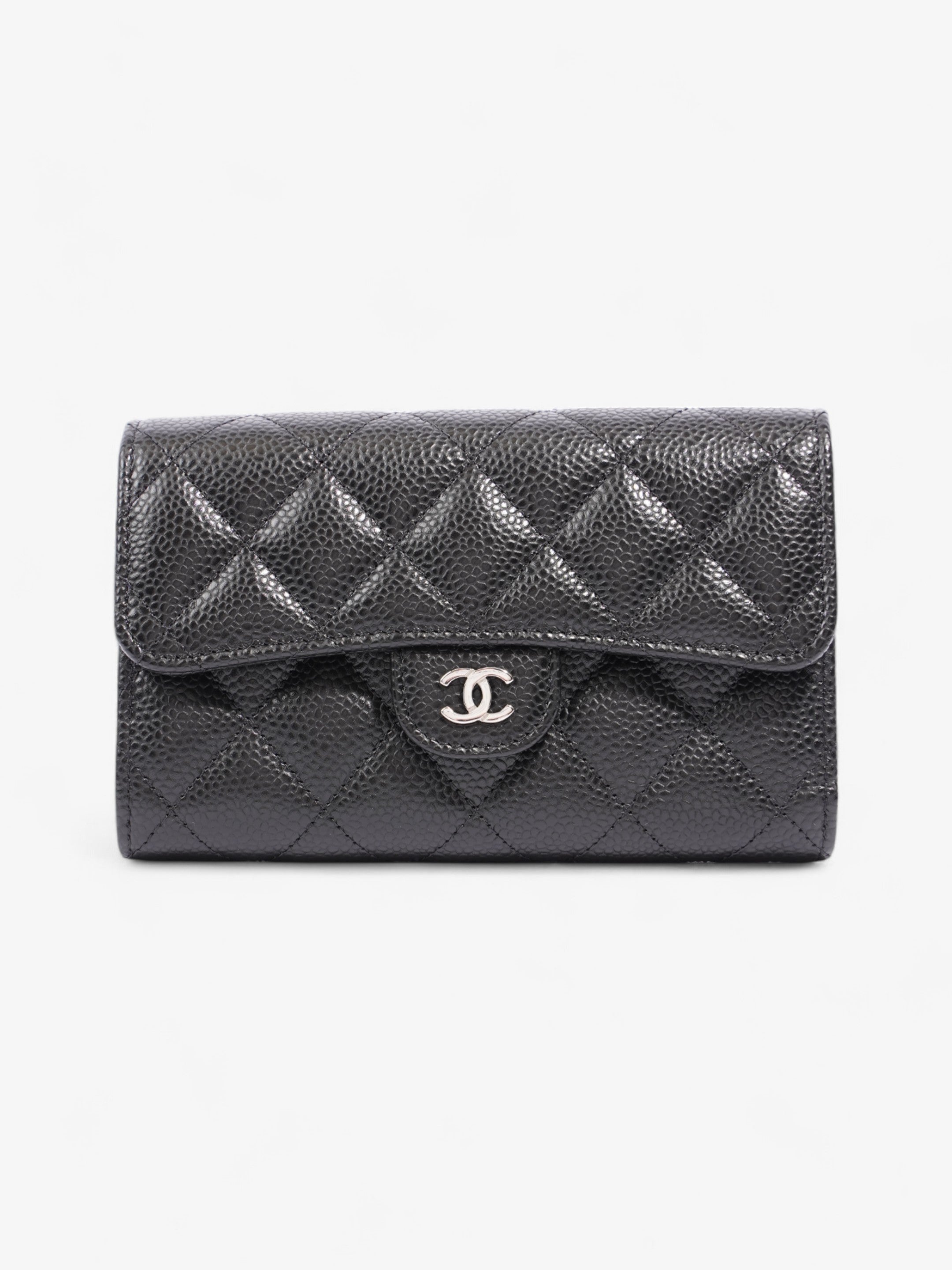 Chanel Classic Flap Wallet Black / Silver Caviar Leather Medium