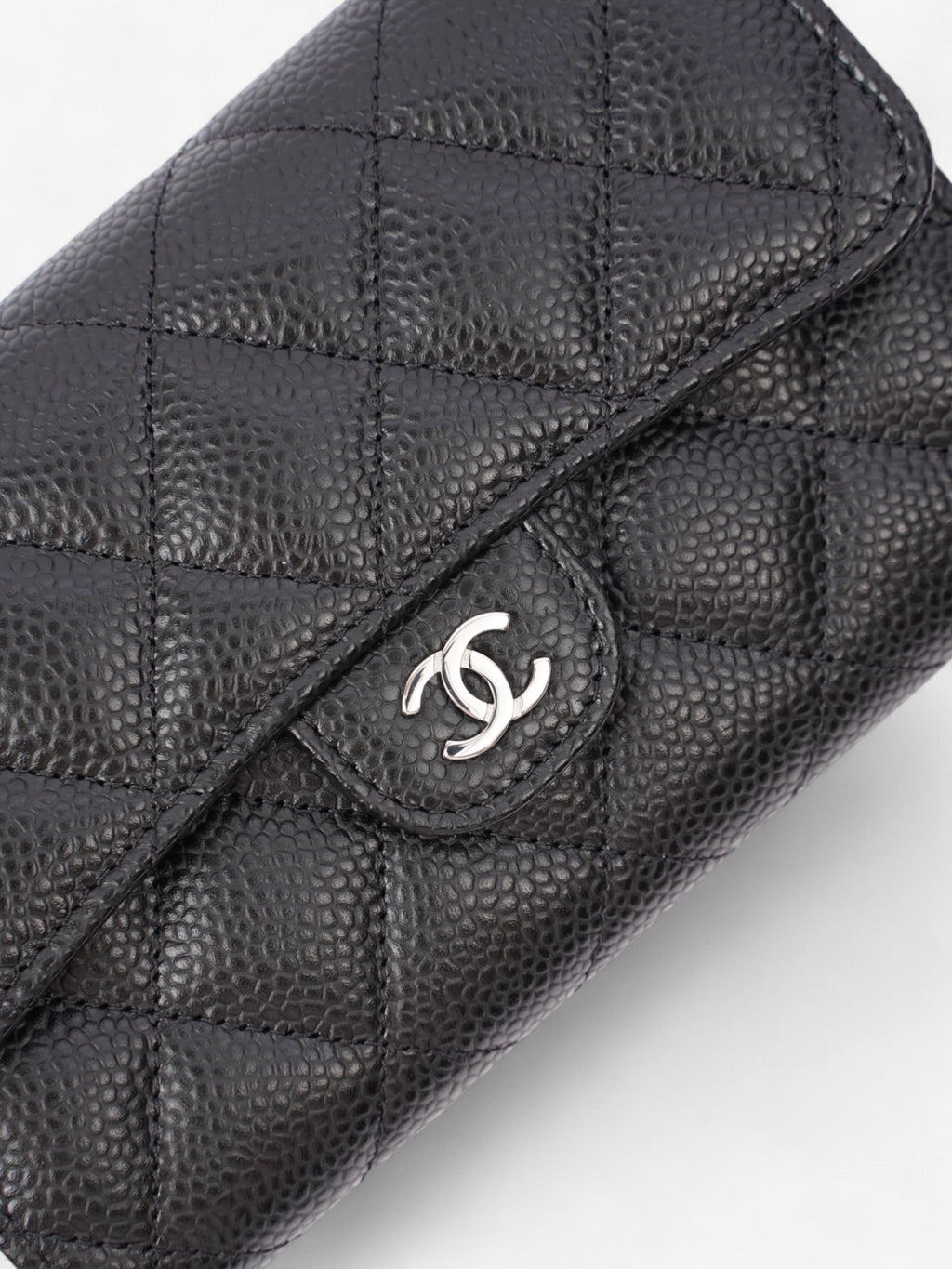 Chanel Classic Flap Wallet Black / Silver Caviar Leather Medium