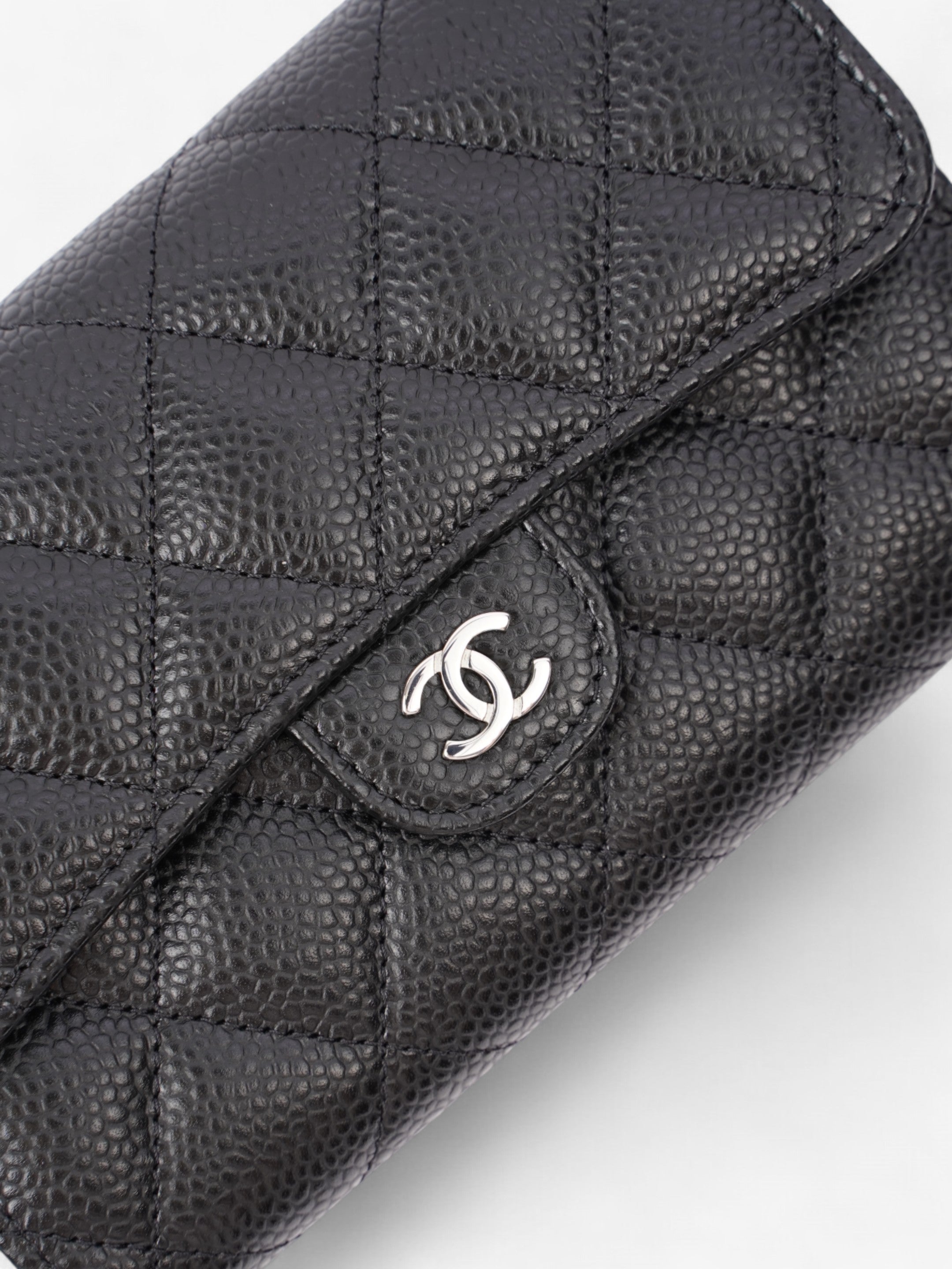Chanel Classic Flap Wallet Black / Silver Caviar Leather Medium