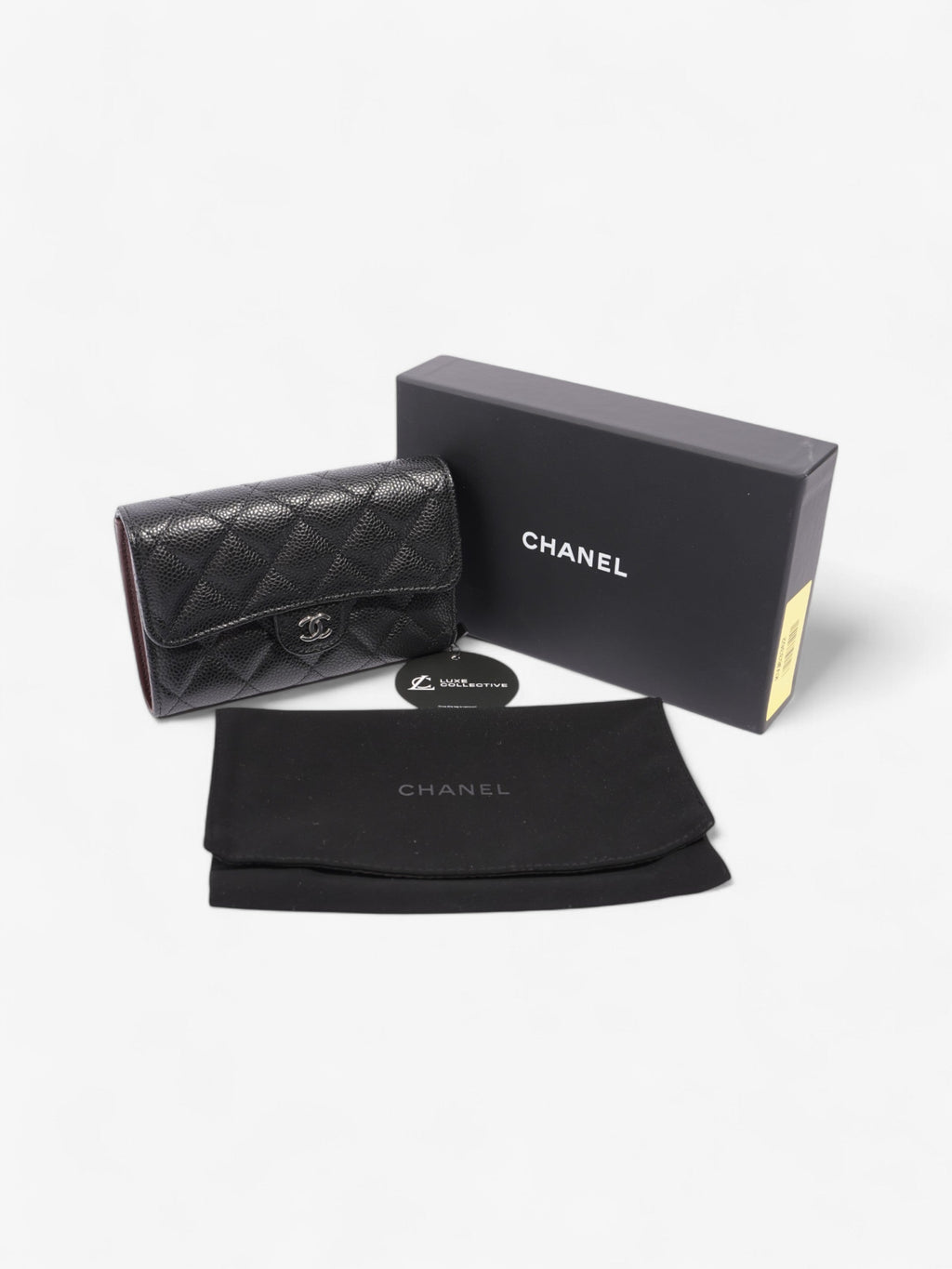 Chanel Classic Flap Wallet Black / Silver Caviar Leather Medium
