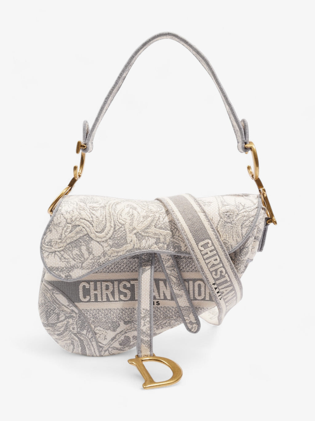 Christian Dior Saddle Bag Grey Oblique Cotton