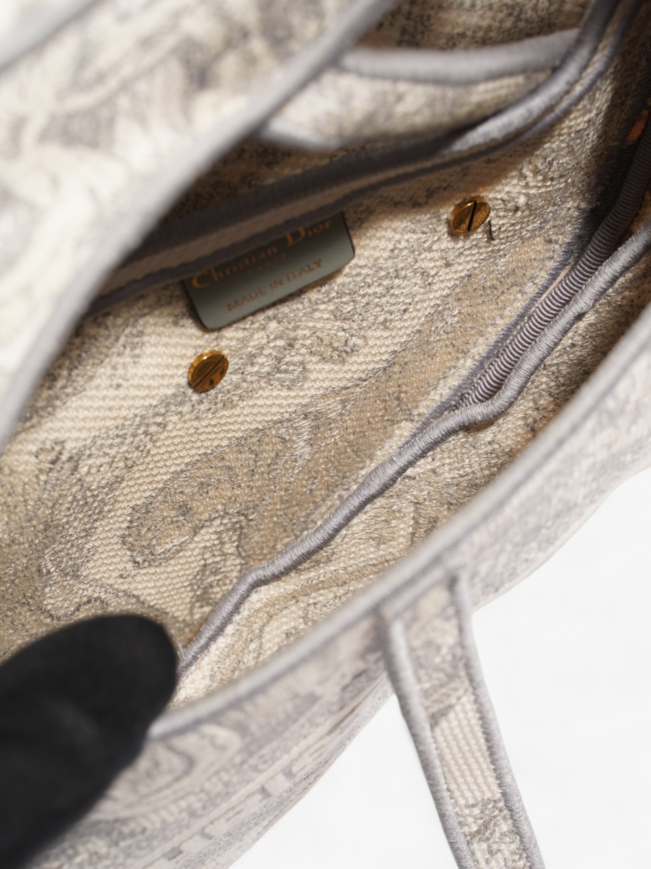 Christian Dior Saddle Bag Grey Oblique Cotton