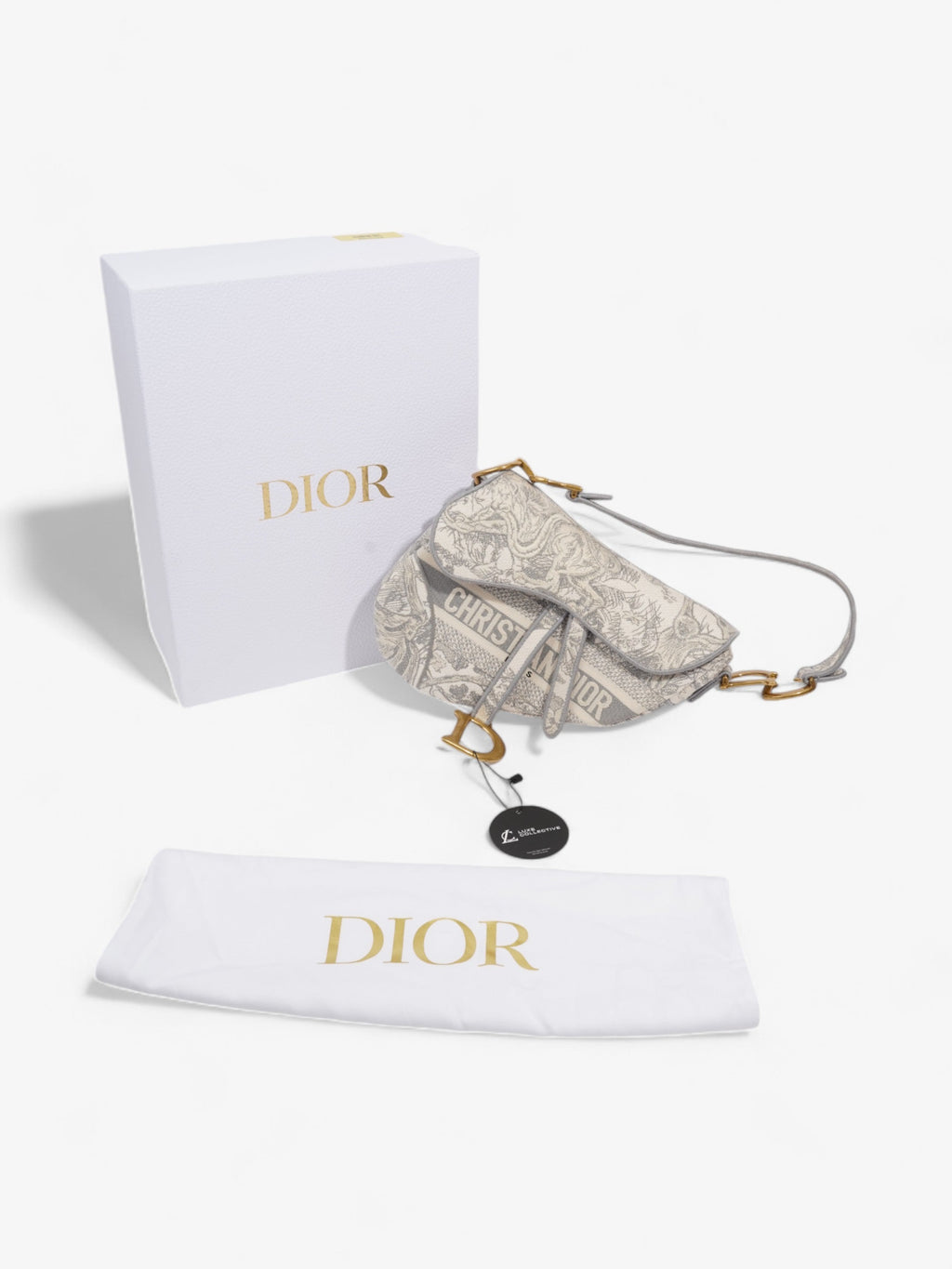 Christian Dior Saddle Bag Grey Oblique Cotton