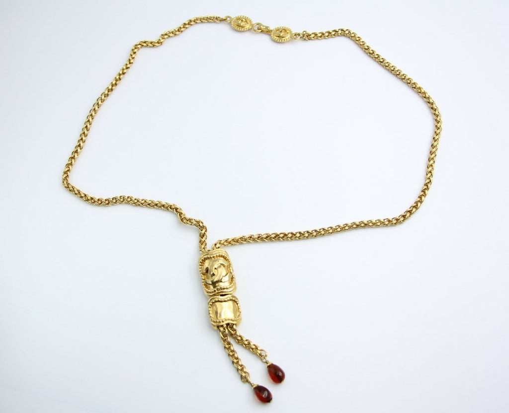 Chanel Vintage 1996 Gripoix Red Bead Gold-plated Long Necklace/Stacked Necklace/Waist Chain