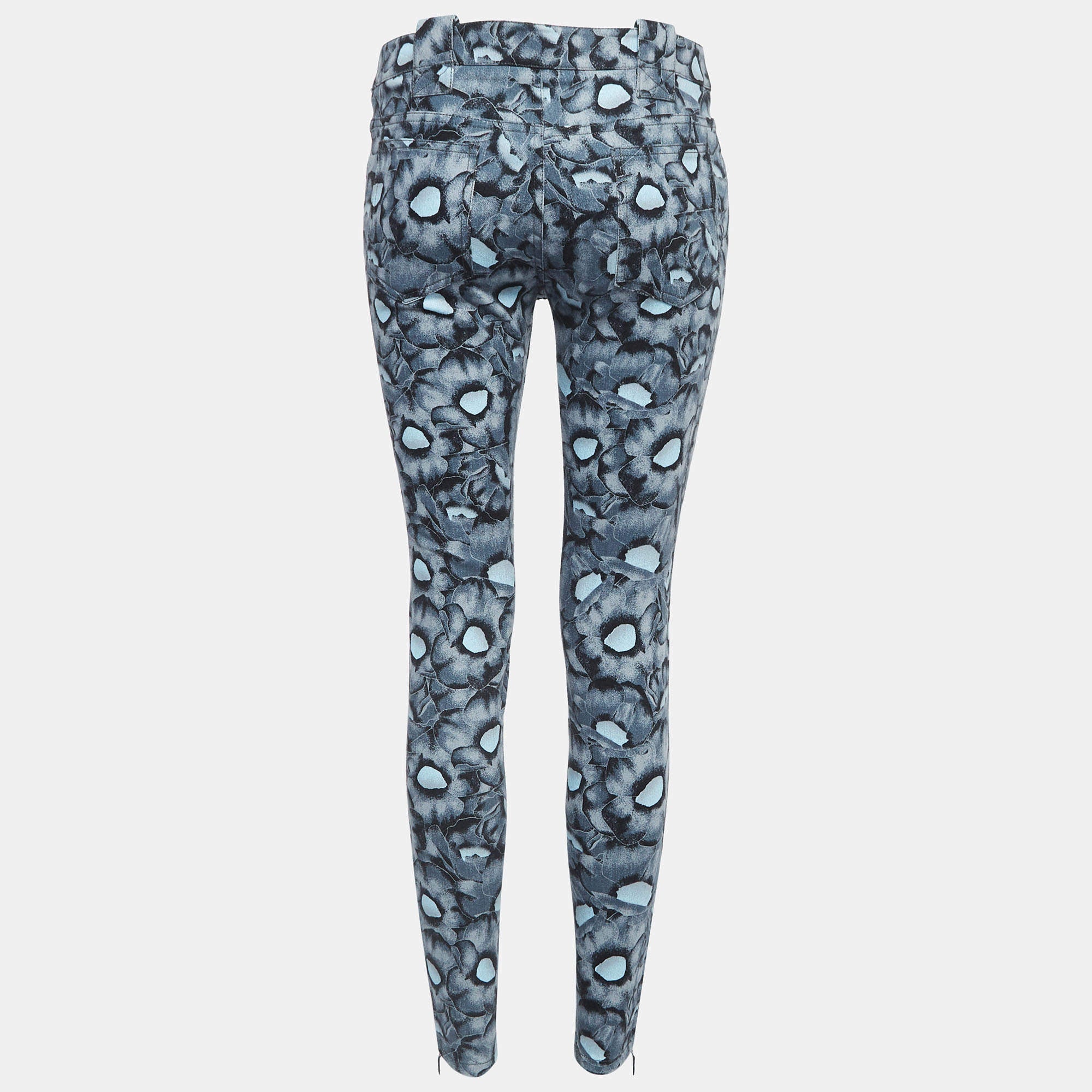 KENZO BLUE FLORAL PRINT DENIM SKINNY JEANS